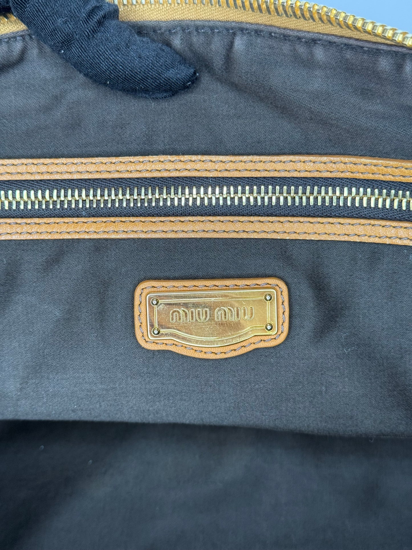 Miu Miu Camel Vitello Caribu Leather East/West Bag