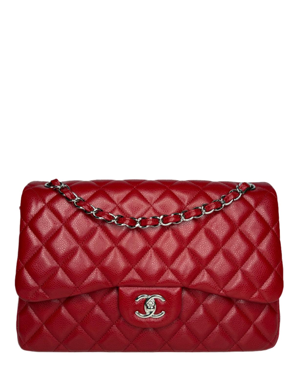 Chanel Jumbo Classic Double Flap Bag Red Caviar Silver Hardware