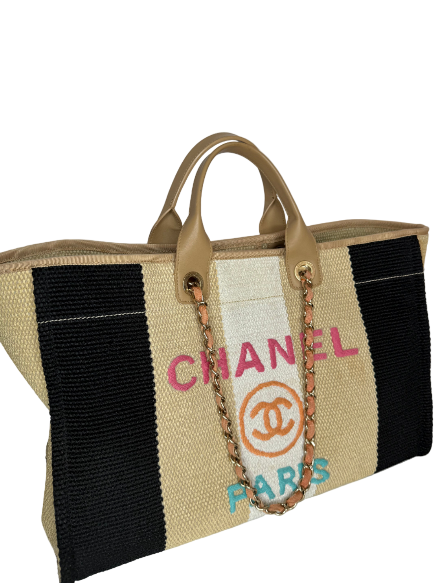 Chanel Large Striped Raffia Deauville Shopping Tote Bag