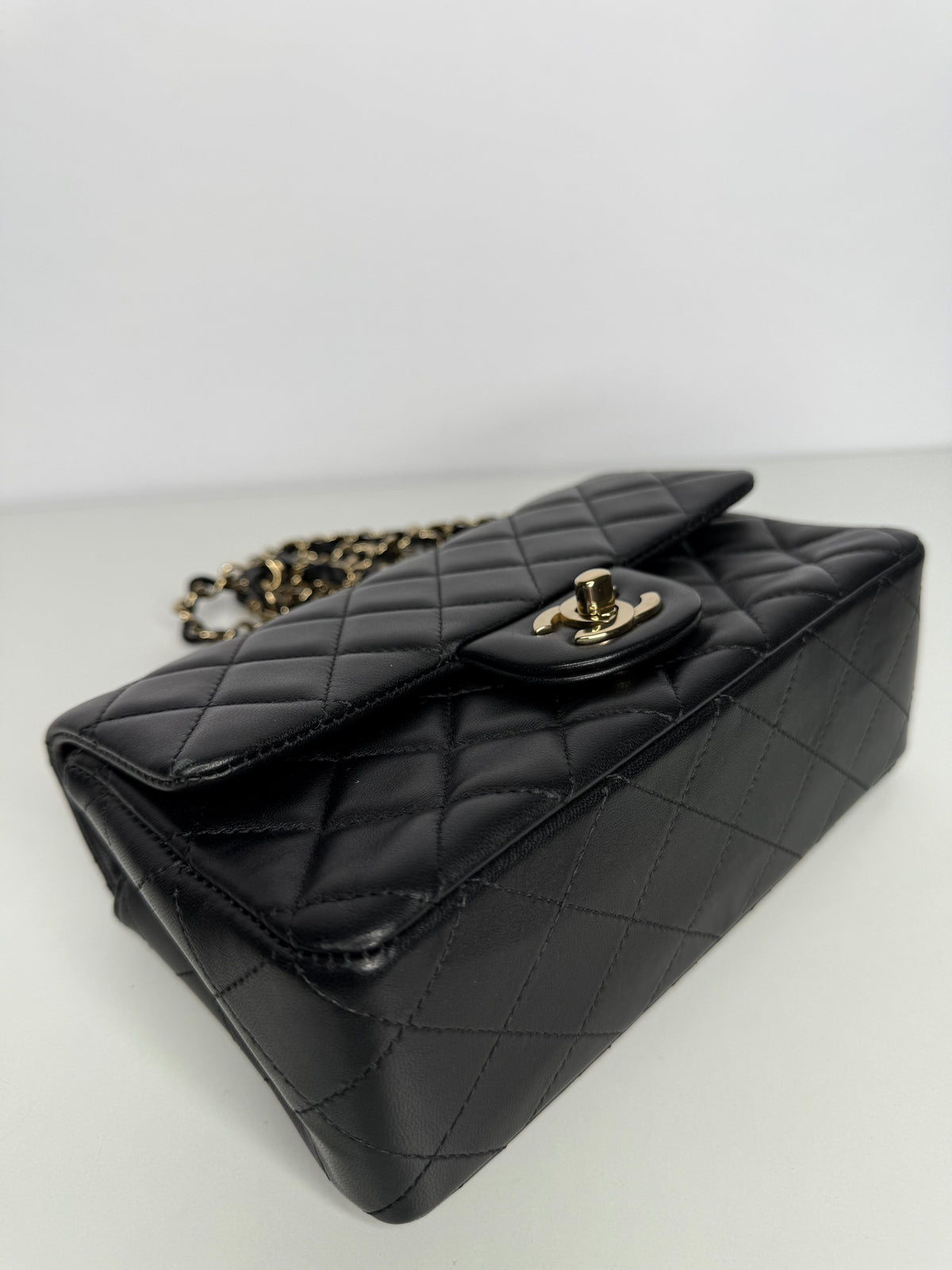 Chanel Classic Mini Rectangular in Black Lambskin Gold Hardware