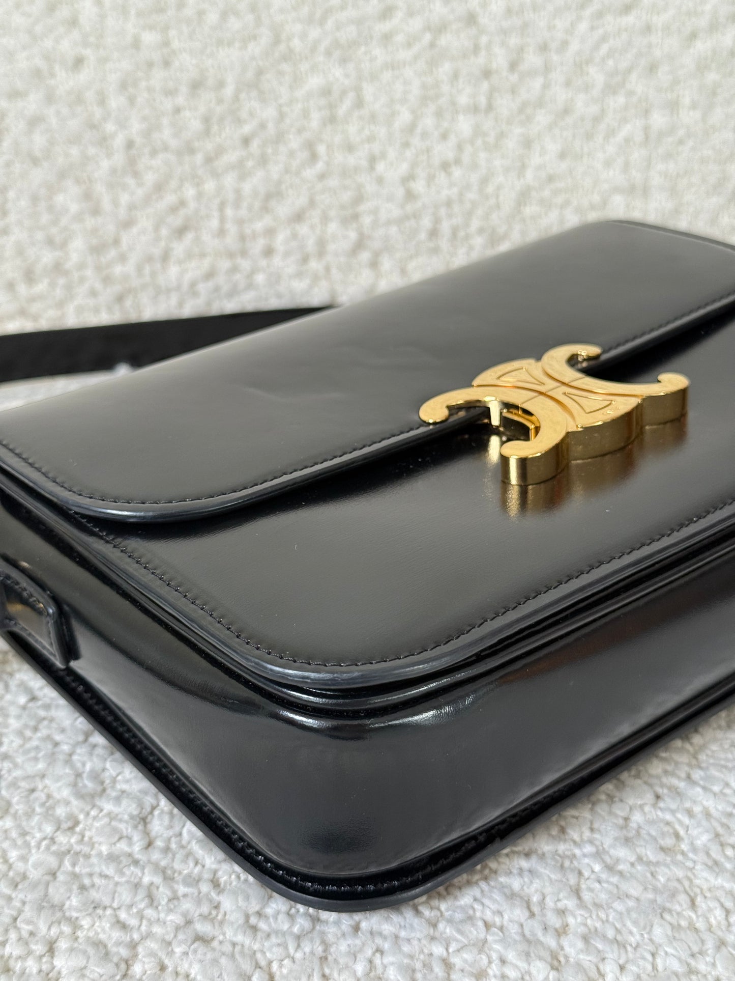 Celine Classique Triomphe Bag in Black Shiny Calfskin