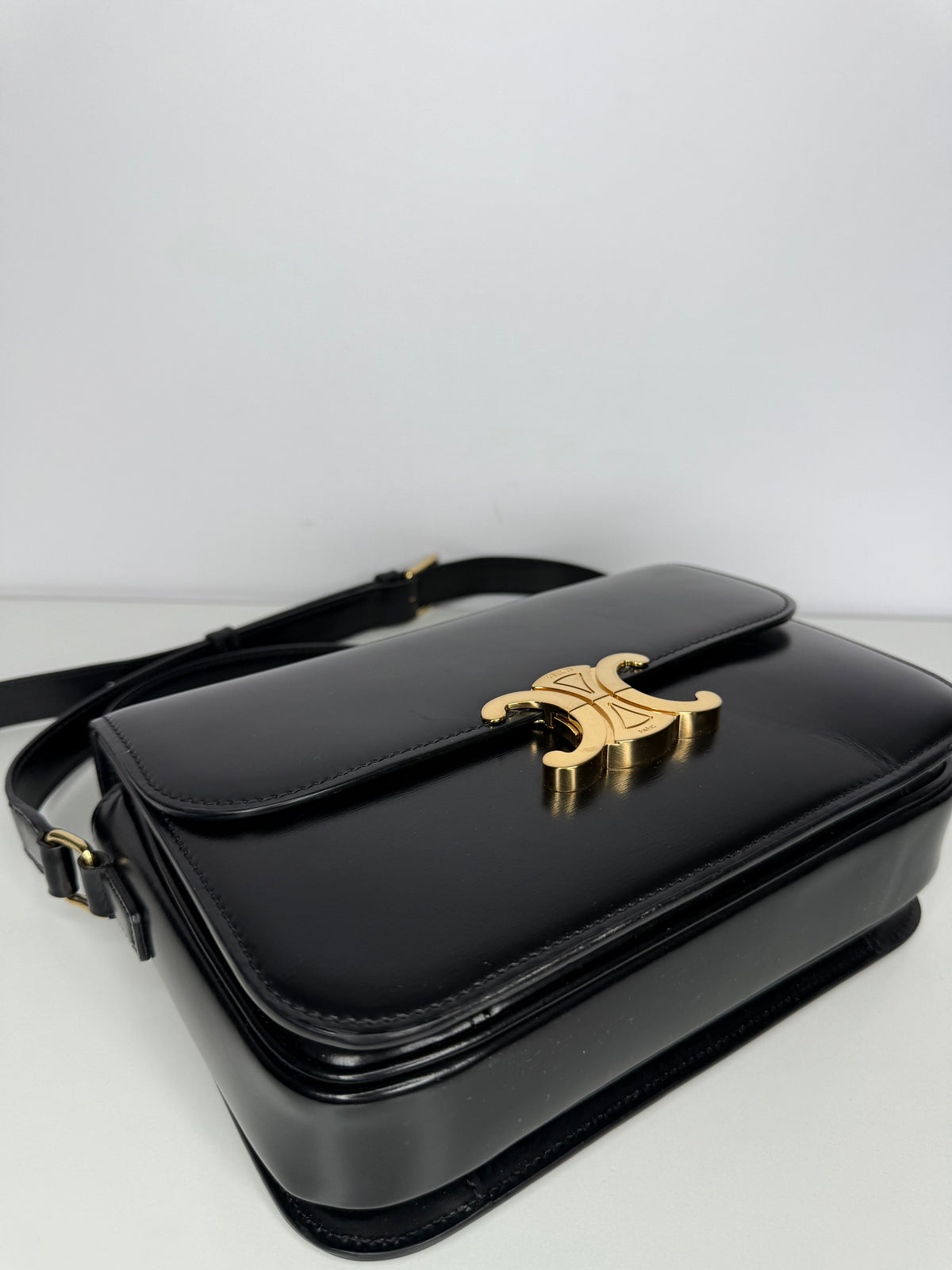 Celine Classique Triomphe Bag in Black Shiny Calfskin