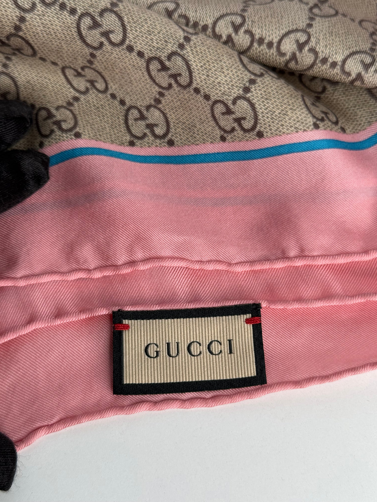 Gucci Beige/Pink GG Monogram Bee Silk Square Scarf