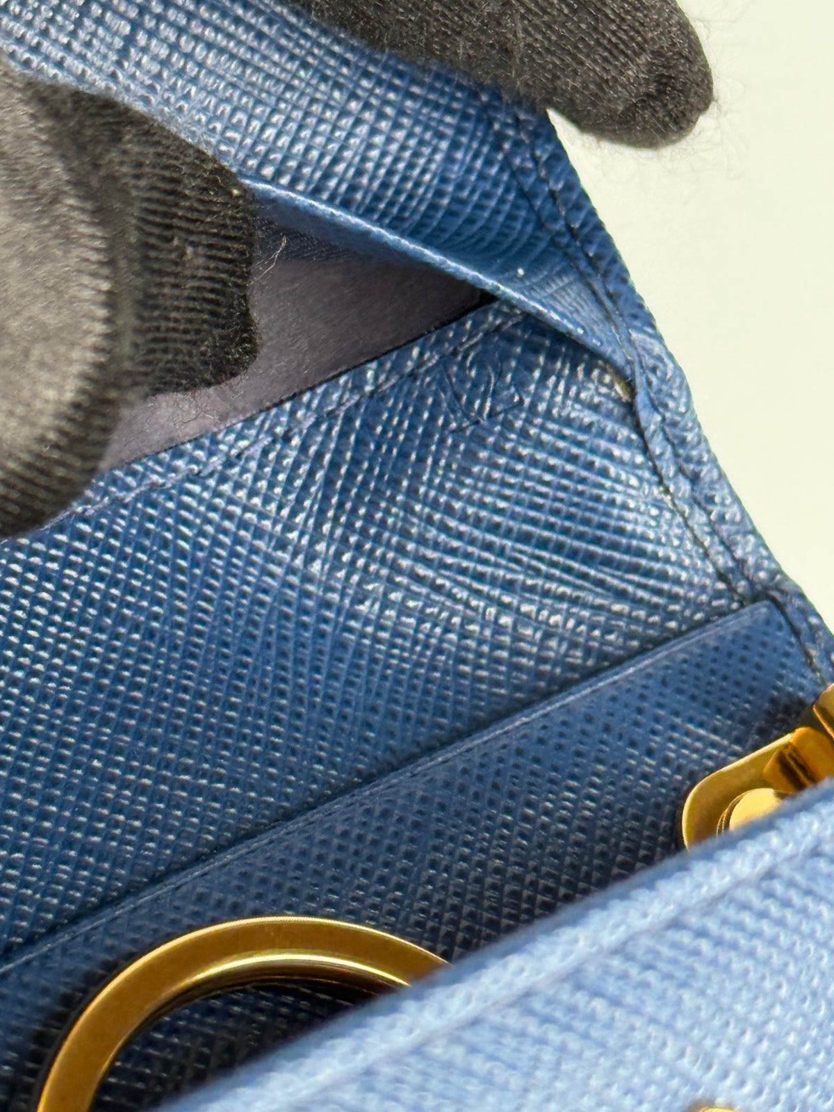 Prada Blue Saffiano Leather Snap Key Holder