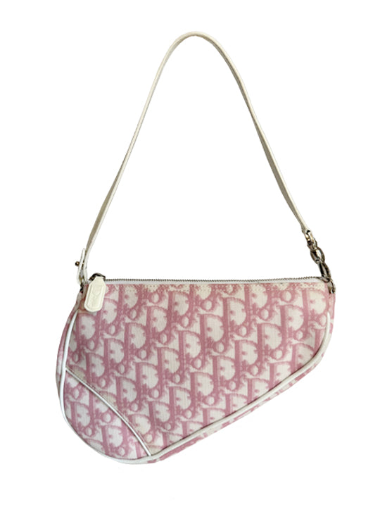 Christian Dior Pink/White Monogram Mini Saddle Bag