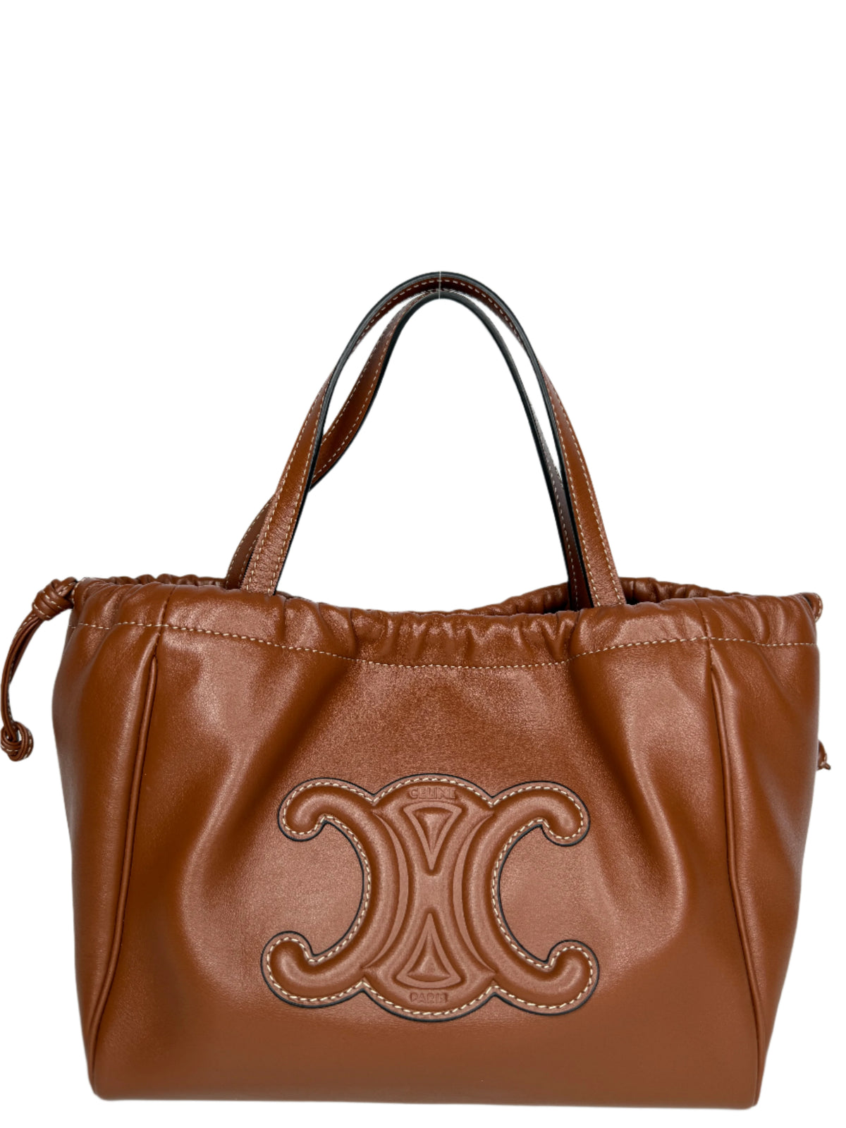 Celine Smooth Calfskin Cuir Small Triomphe Cabas Drawstring Tan