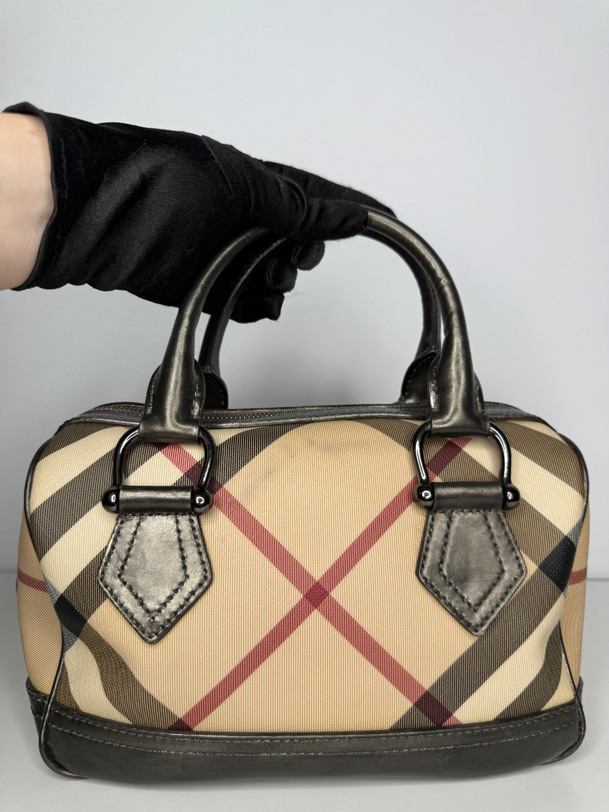 Burberry Grey/Metallic Small Nova Check Bowling Bag