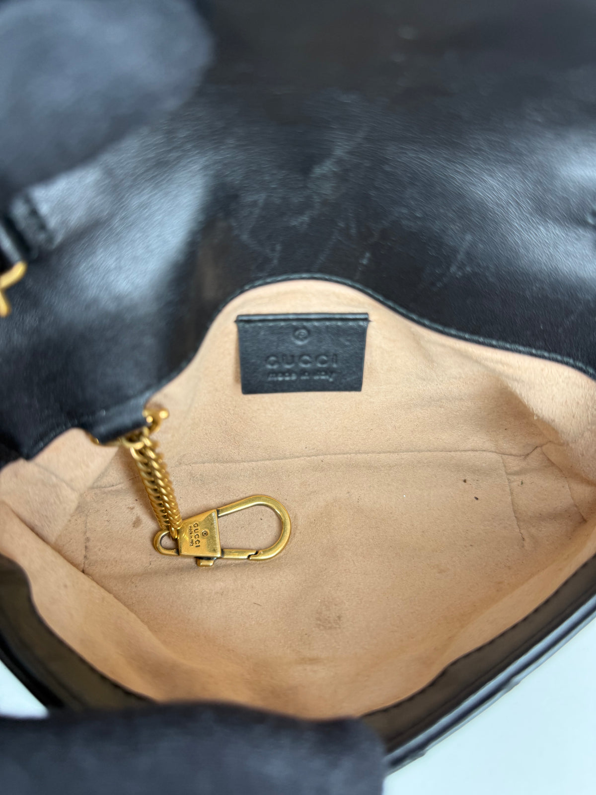 Gucci Black Calfskin Matelasse Super Mini GG Marmont Shoulder Bag
