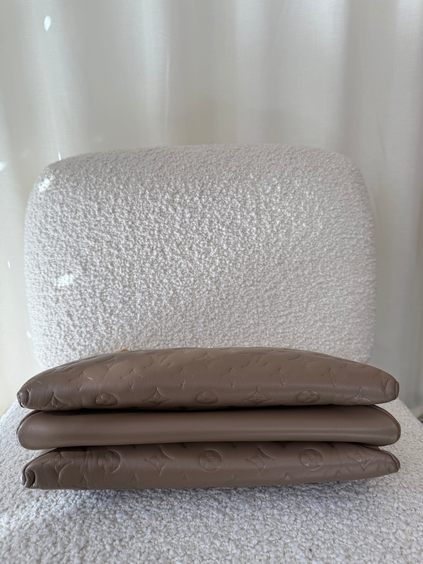 Louis Vuitton Coussin MM Taupe Monogram Embossed Puffy Lambskin