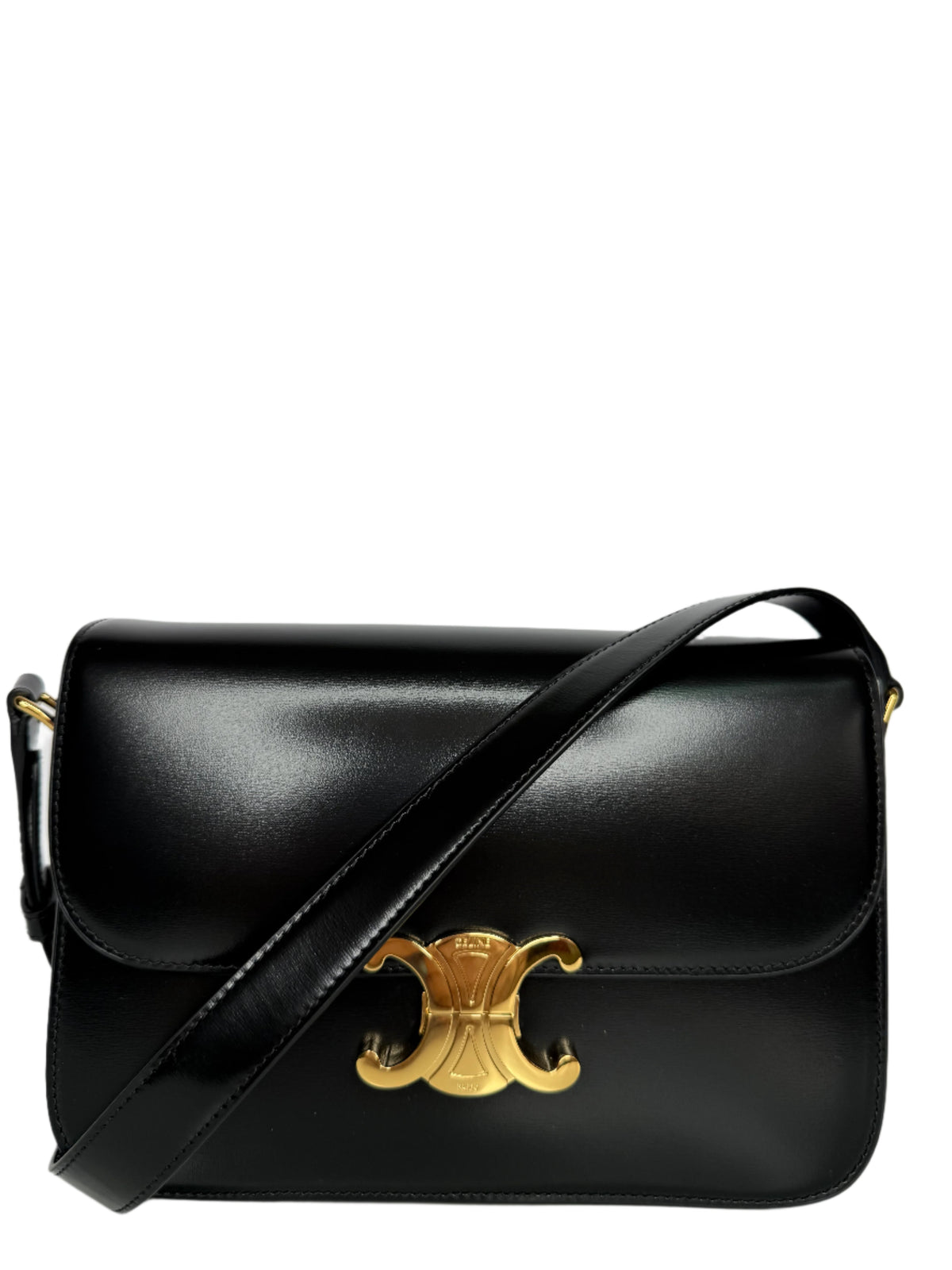 Celine Classique Triomphe Bag in Black Shiny Calfskin