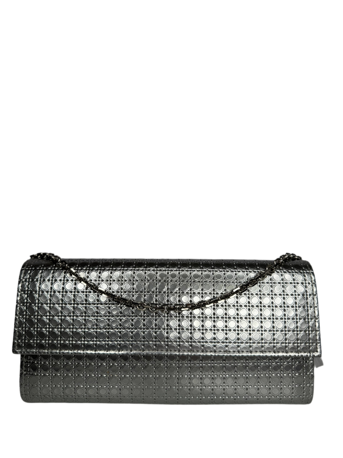 Christian Dior Lady Dior Croisiere Perforated Wallet on Chain in Silver