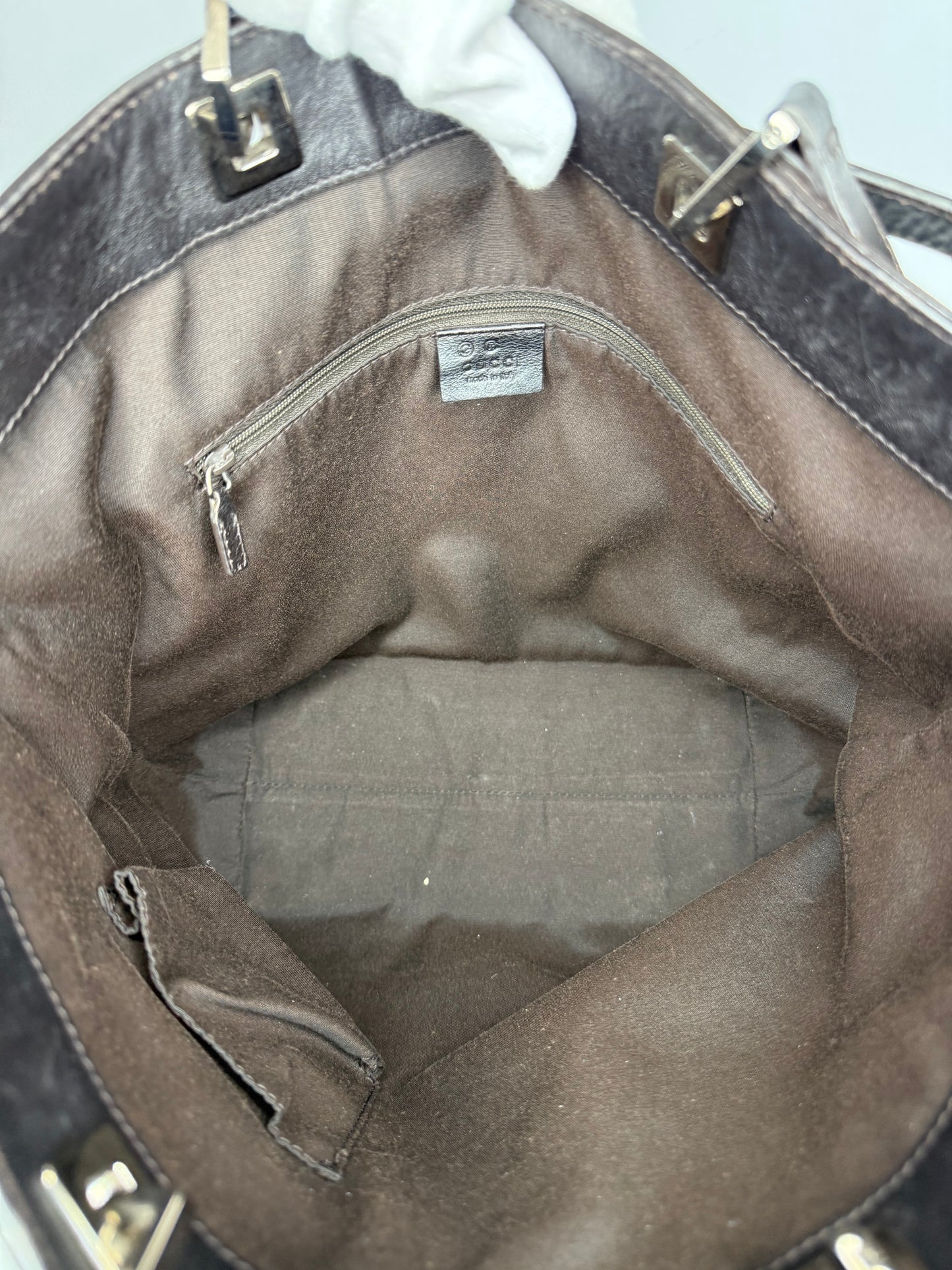 Gucci Black Embossed Leather Horsebit Tote Bag