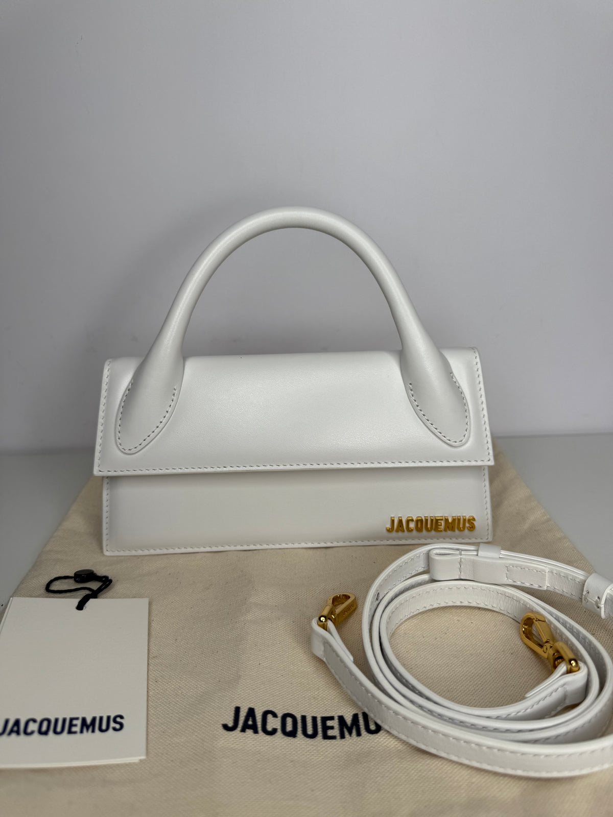 Jacquemus Le Chiquito Long White Smooth Leather Top Handle Bag