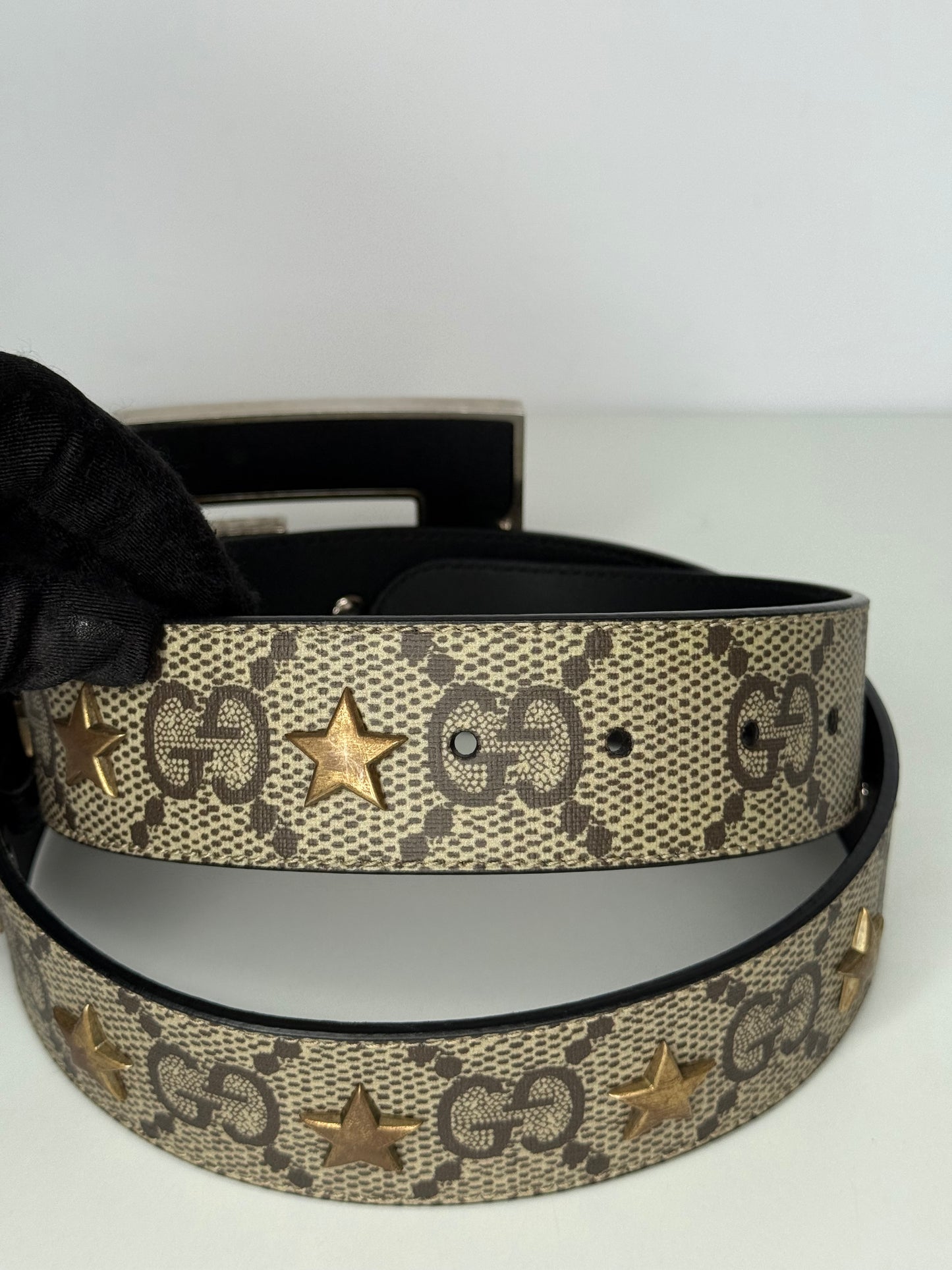 Gucci Star Wide Belt With Square G In Beige