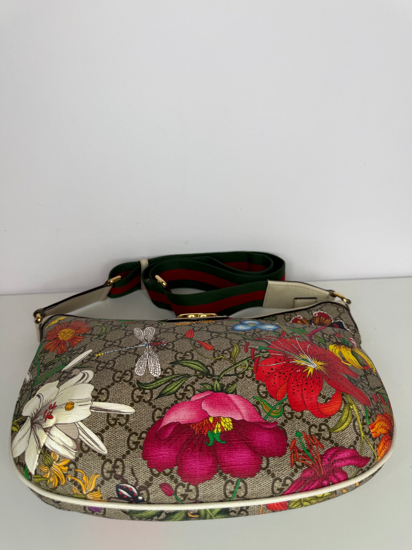 Gucci Ophidia Half Moon Hobo Flora GG Coated Canvas Small