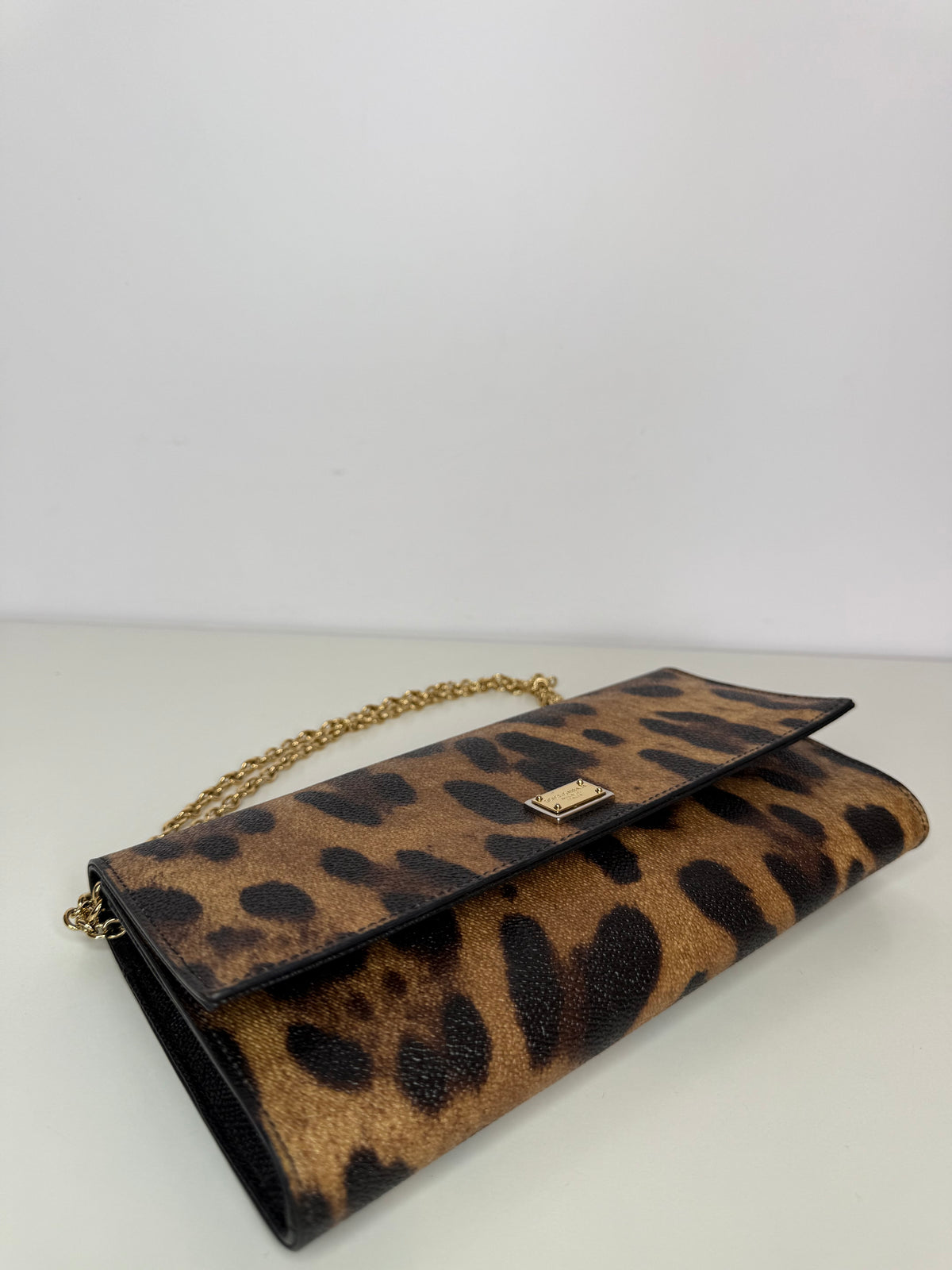 Dolce Gabbana Leopard Print Flap Wallet on Chain