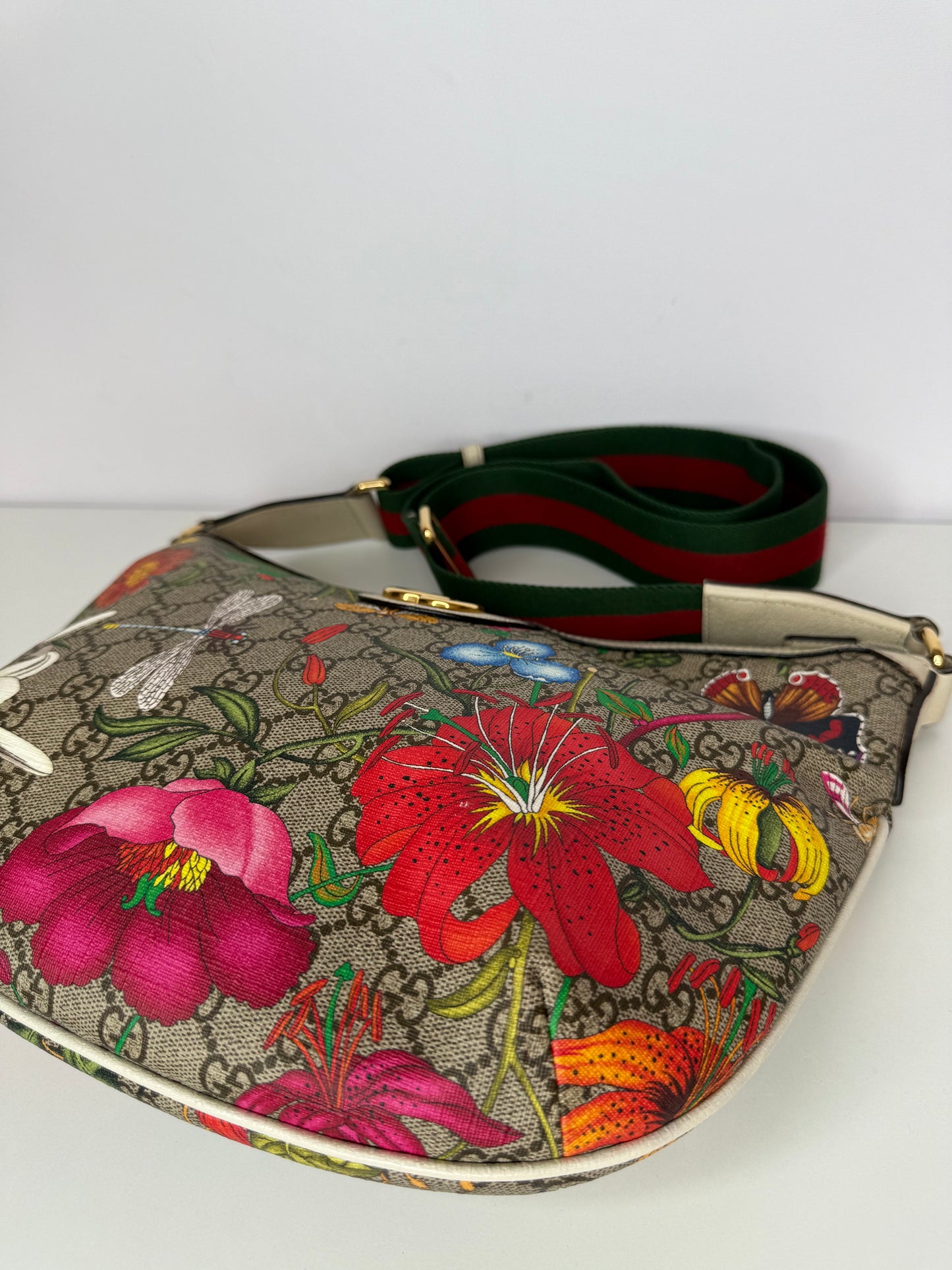 Gucci Ophidia Half Moon Hobo Flora GG Coated Canvas Small