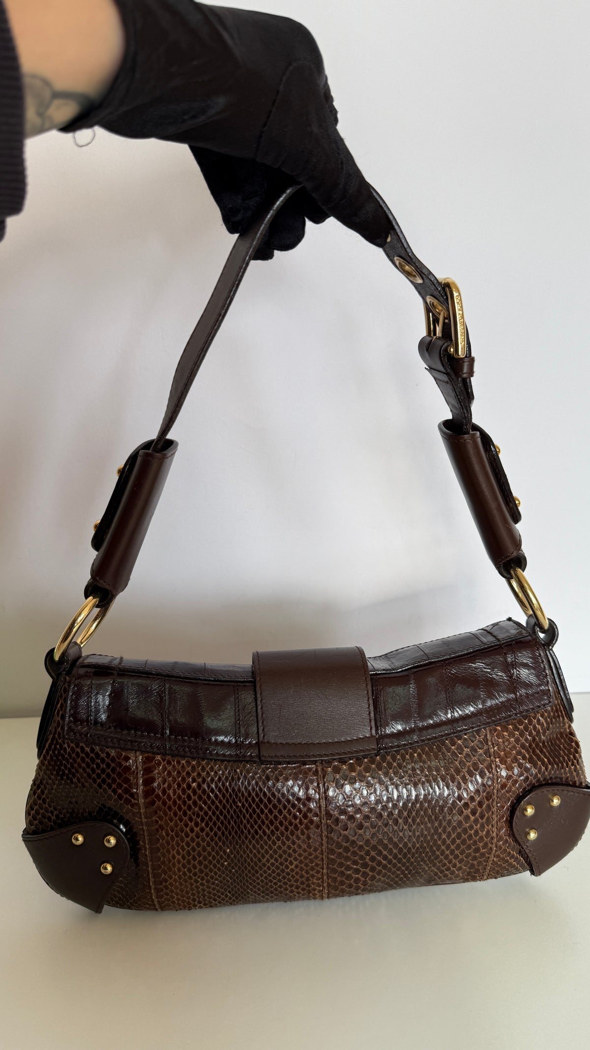 Dolce Gabbana Python & Eel D-Ring Bag Brown Chocolate