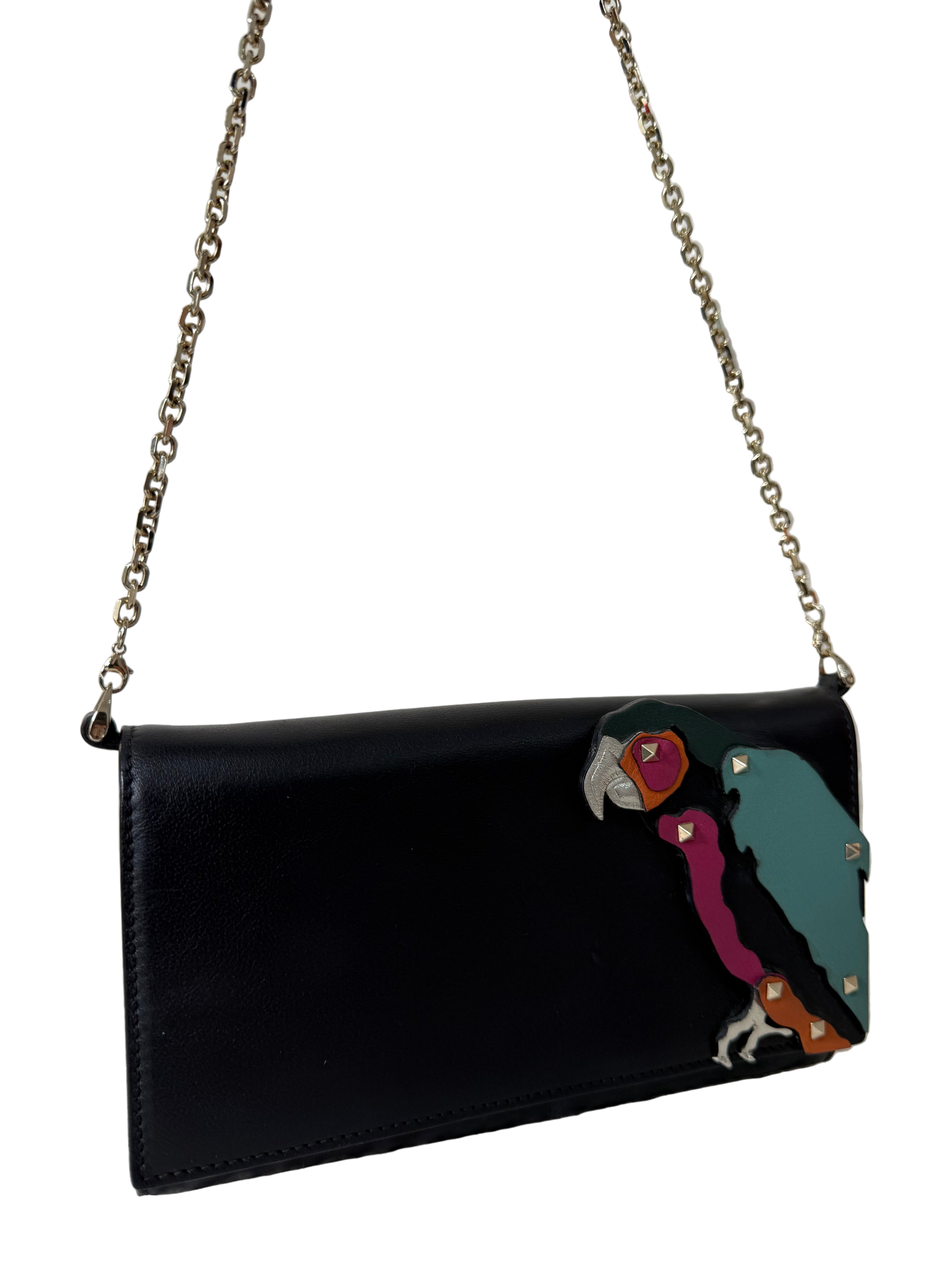 TEST Valentino Garavani Parrot Motif and Black Leather Wallet on Chain (Copy)