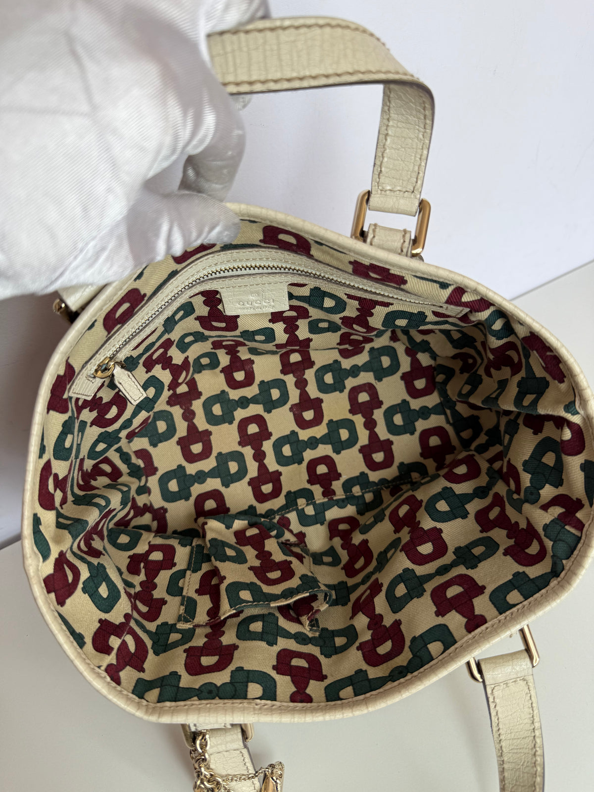 Gucci Beige/White GG Canvas and Leather Mini Jolicoeur Web Tote