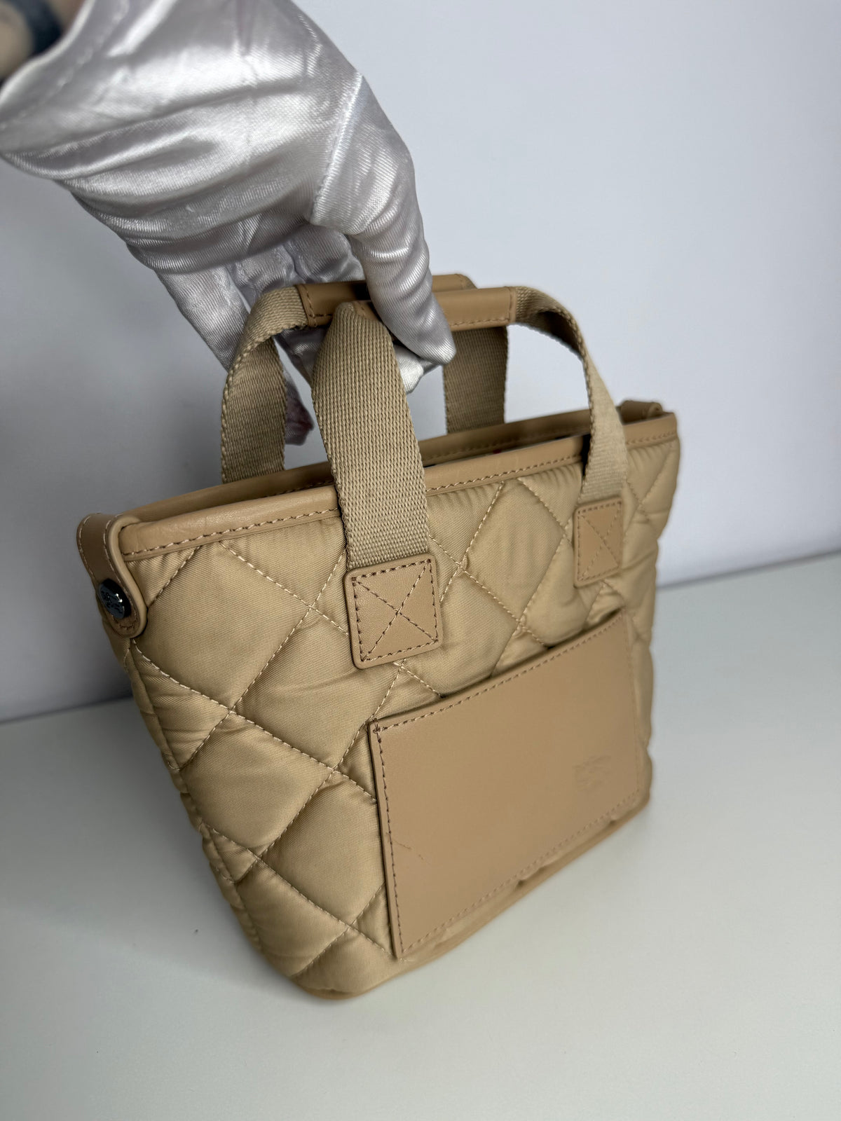 Burberry Mini Cabas Beige Quilted Canvas Tote