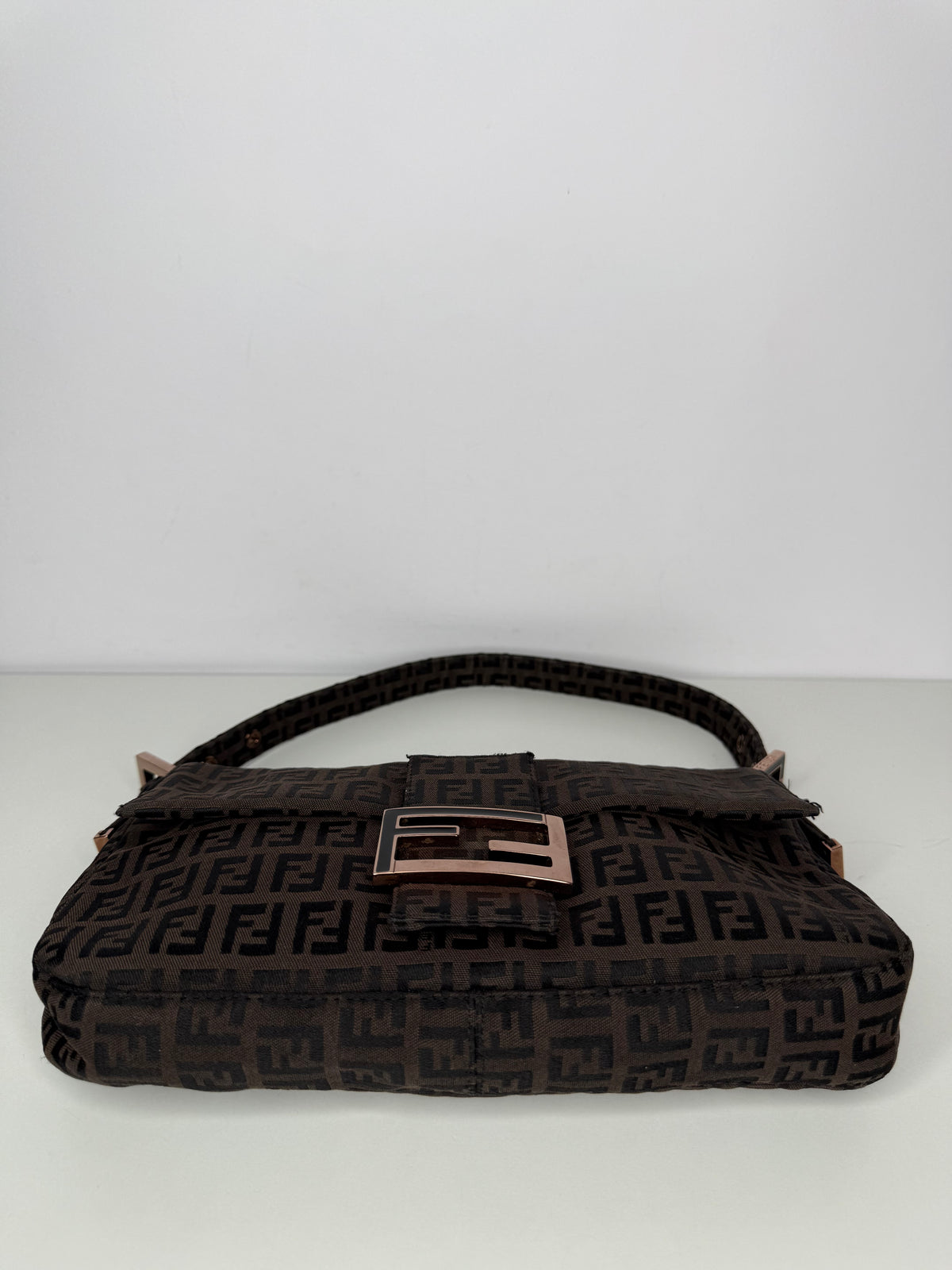 Fendi Zucchino Canvas Baguette Shoulder Bag