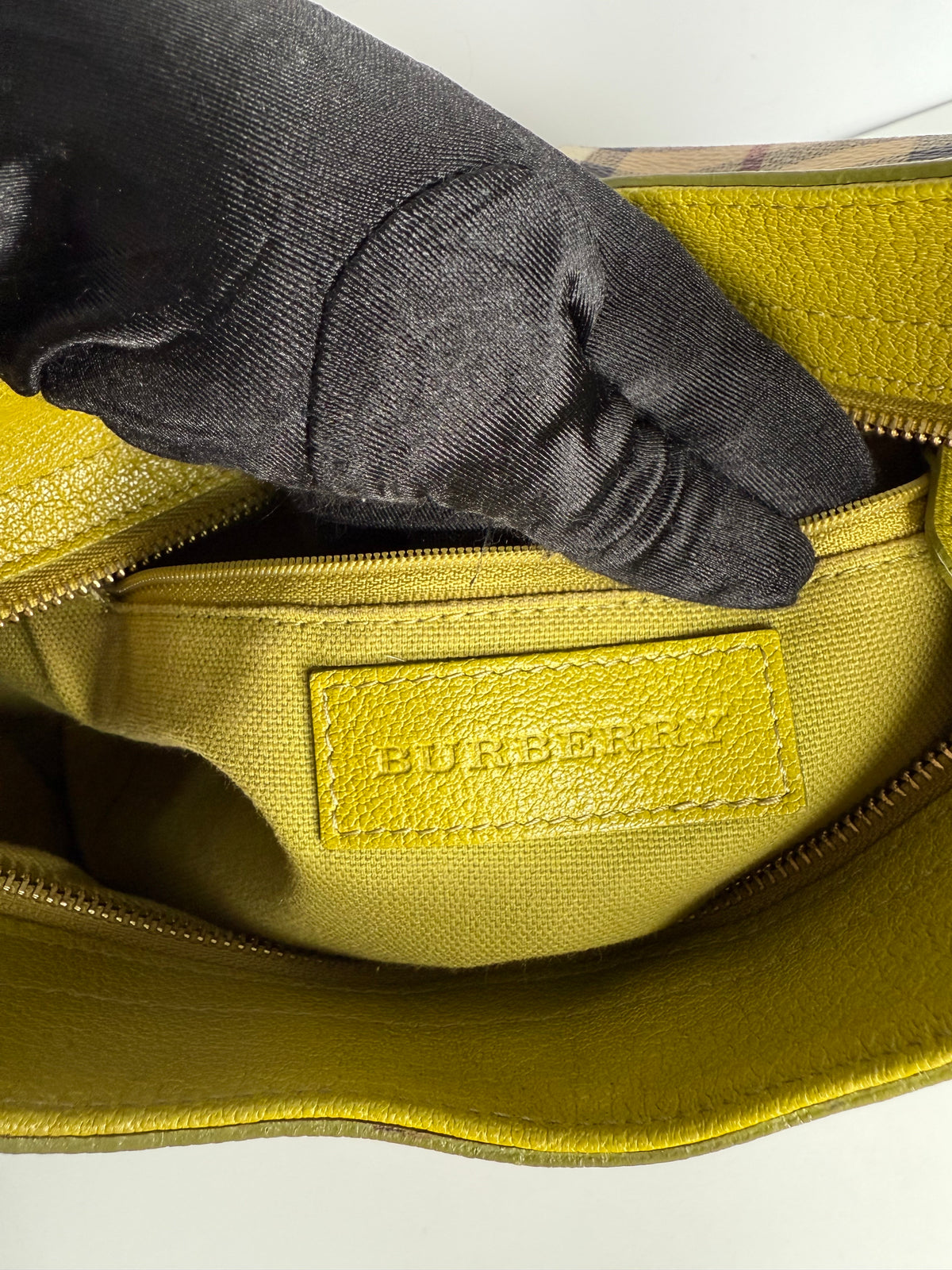 Burberry Beige/Neon Green Haymarket Check Coated Canvas And Leather Hernville Hobo