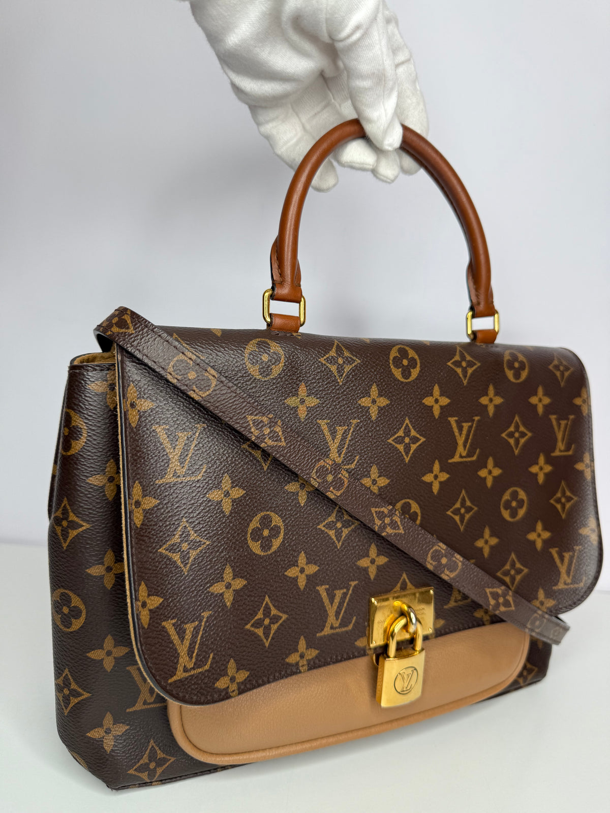 Louis Vuitton Marignan Monogram Canvas and Beige Leather Bag