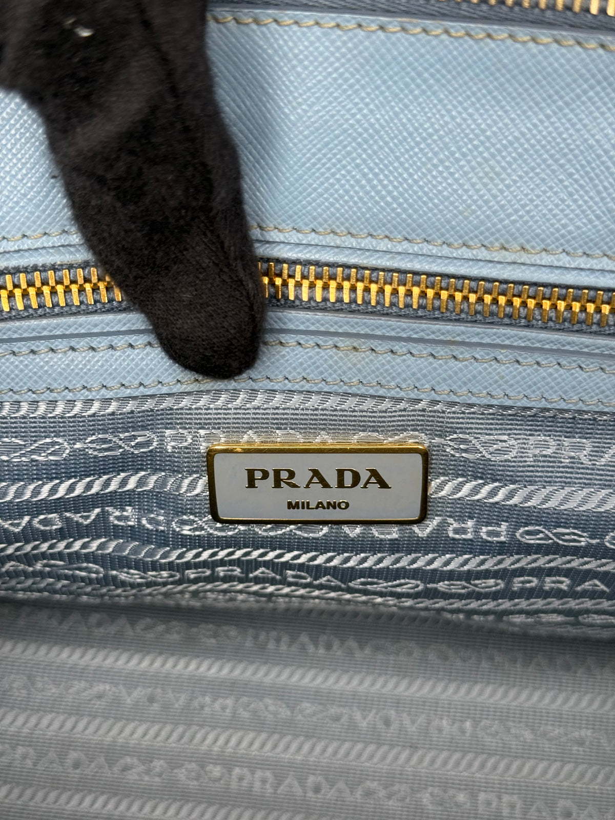 Prada Saffiano Medium Galleria Double Zip Tote Baby Blue