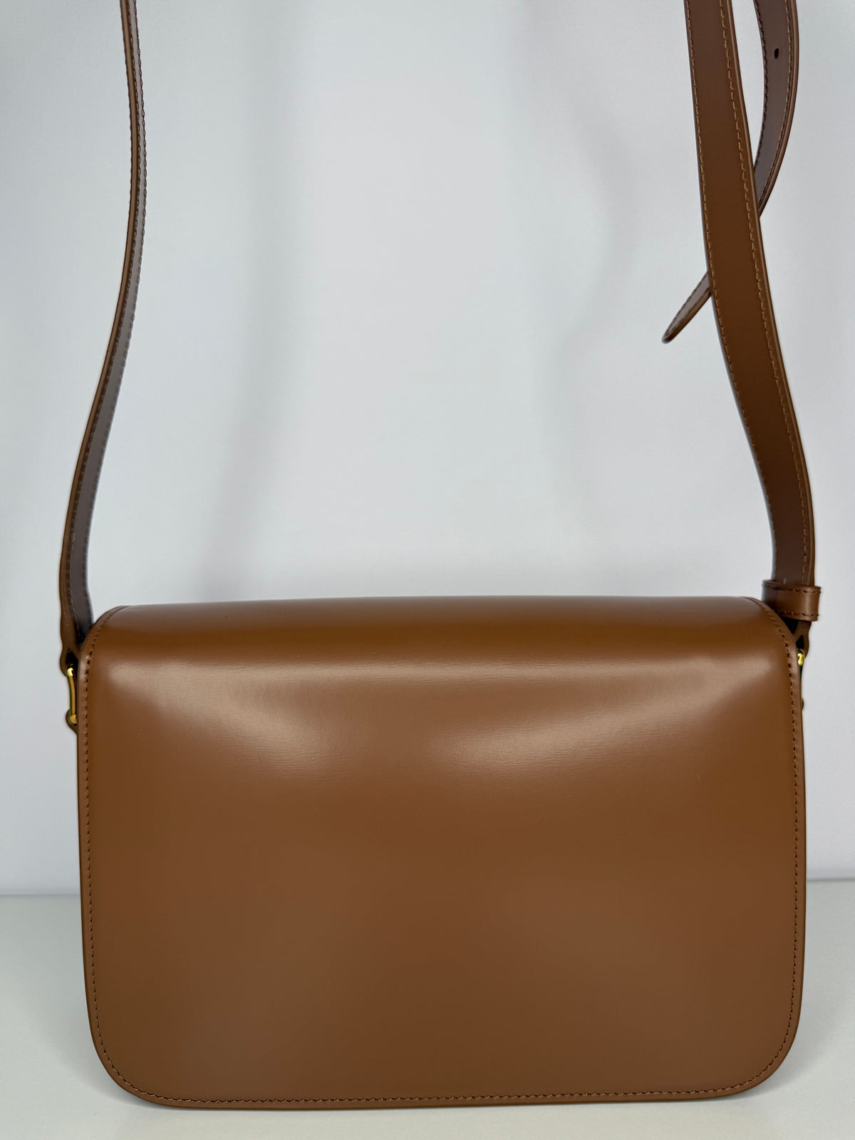 Celine Classique Triomphe Bag In Glazed Brown Shiny Calfskin