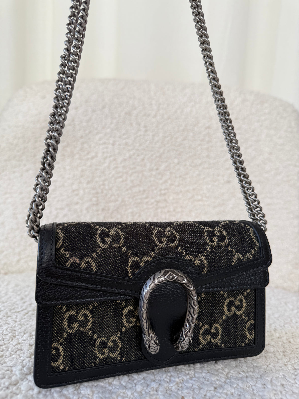 Gucci GG Black Denim Super Mini Dionysus Crossbody Bag