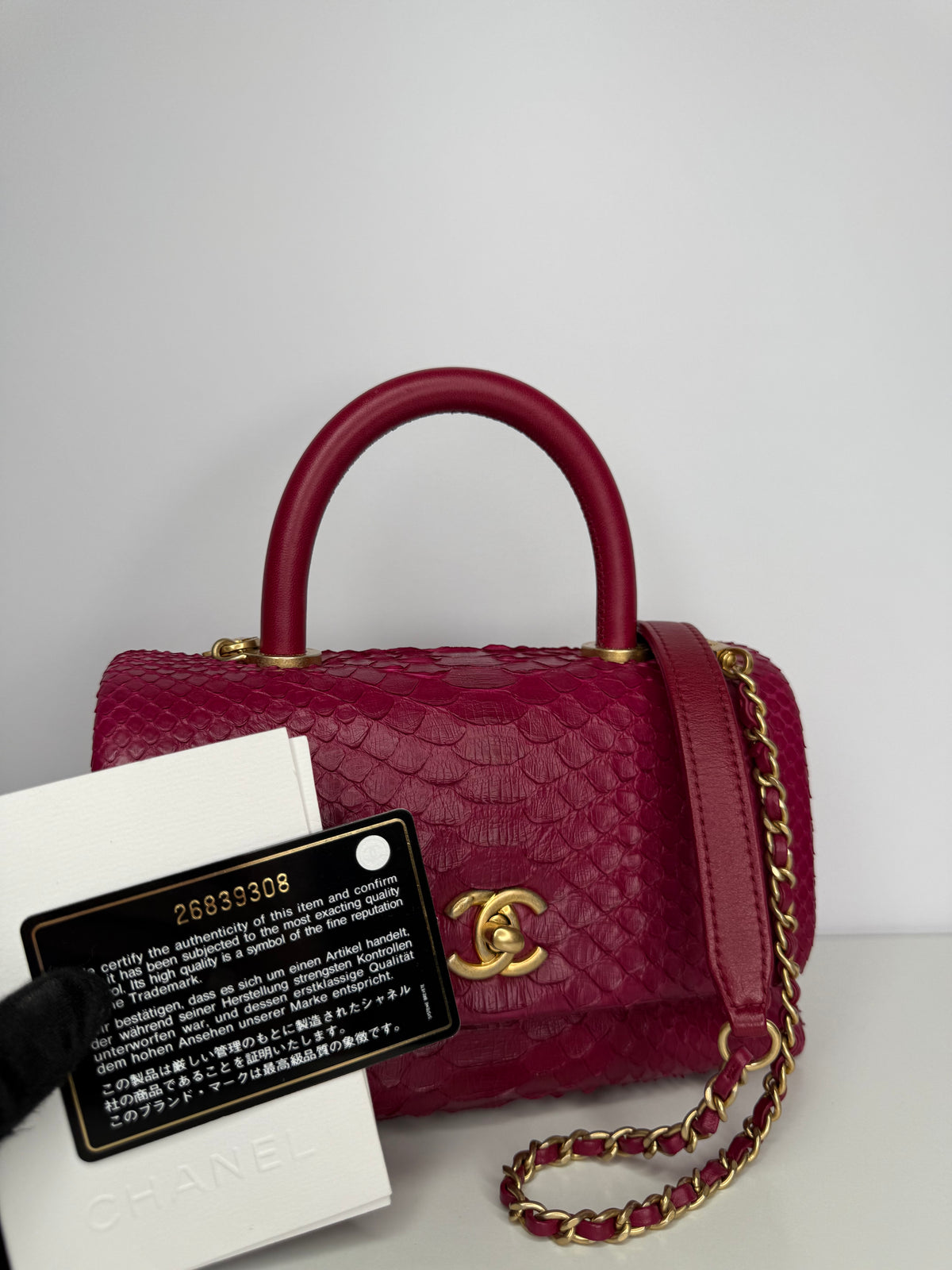 Chanel Small Fuchsia Python Coco Top Handle Bag
