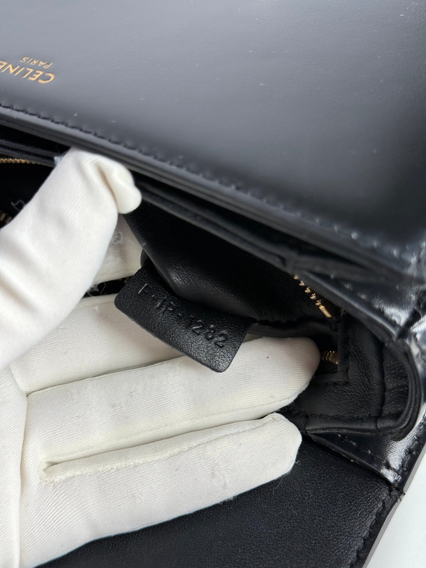 Celine Teen Triomphe Bag in Black Shiny Calfskin