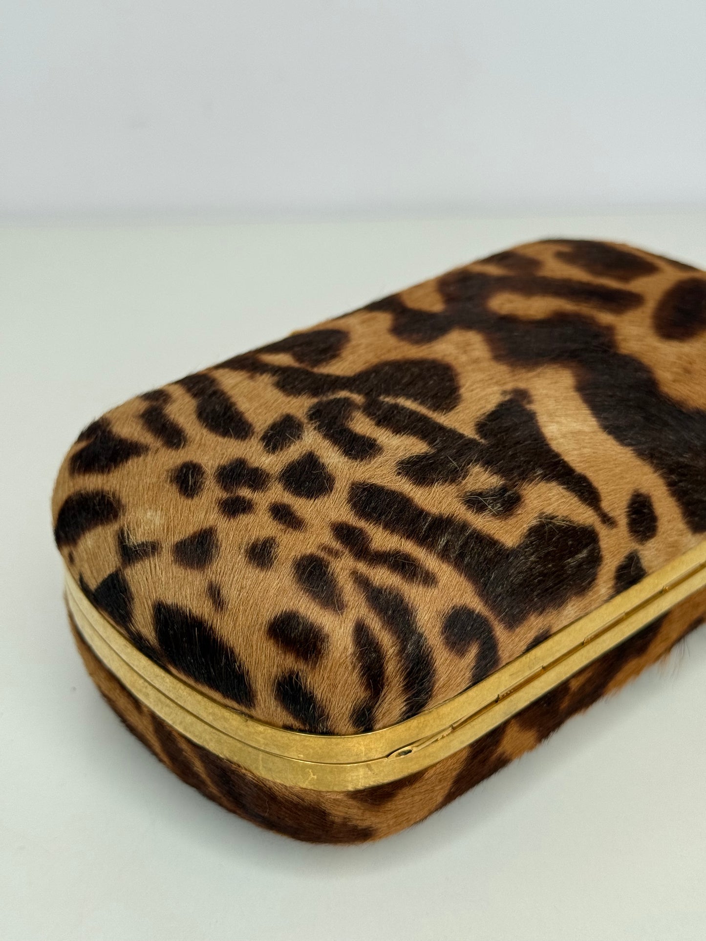 Alexander McQueen Leopard Print Calf Hair Skull Box Clutch