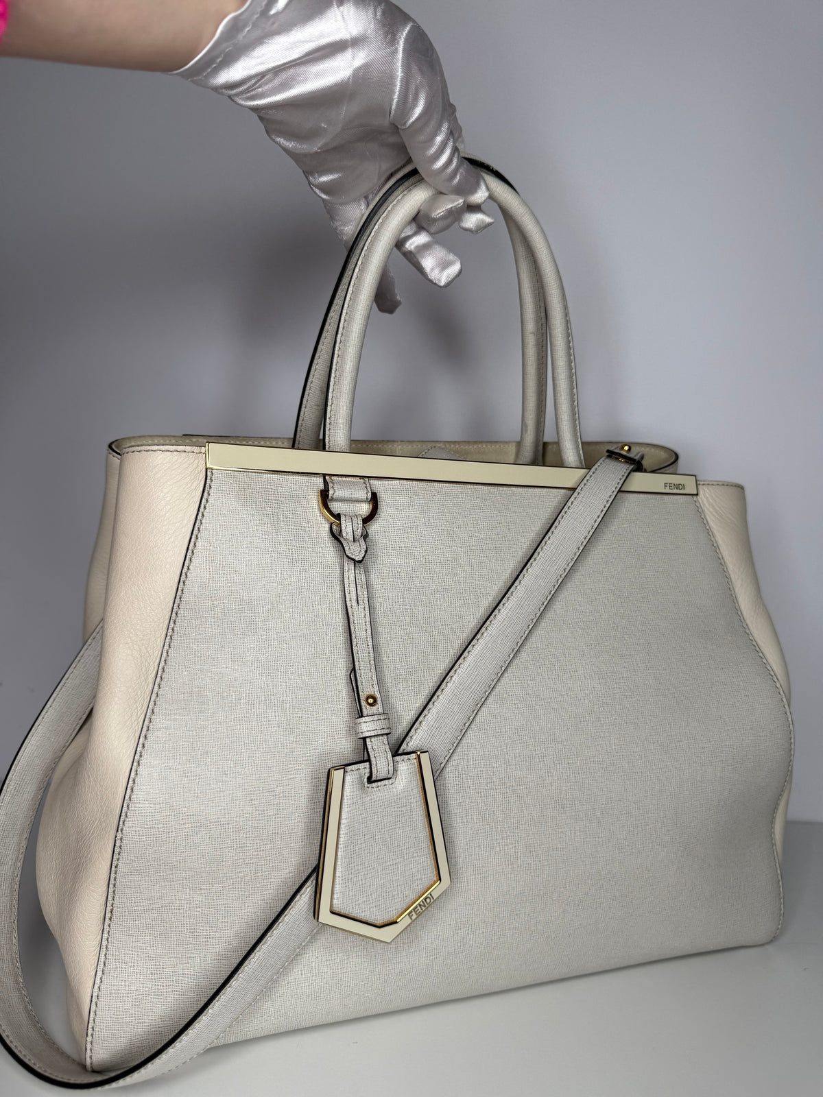 Fendi Grey/Beige Leather Medium 2Jours Tote Bag