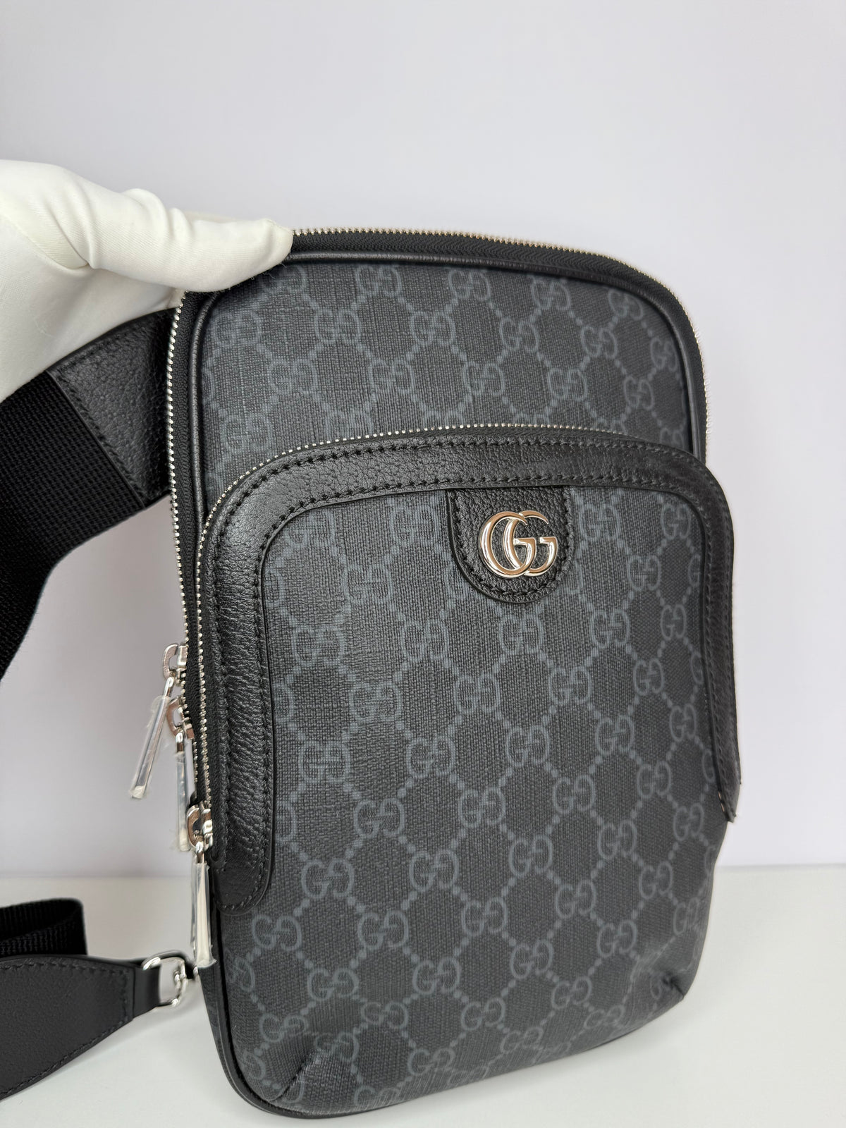 Gucci GG Supreme Canvas and Leather Trim Sling Crossbody Bag