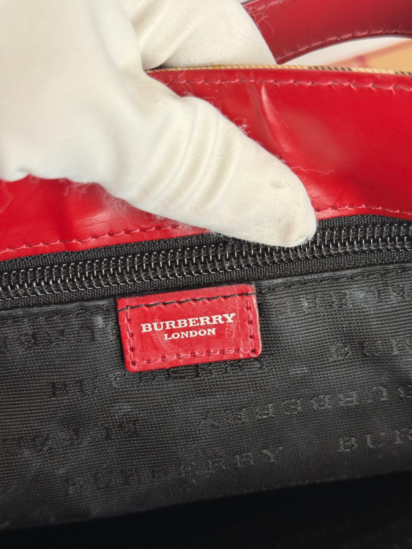 Burberry Beige/Red Nova Check Coated Canvas Top Handle Bag