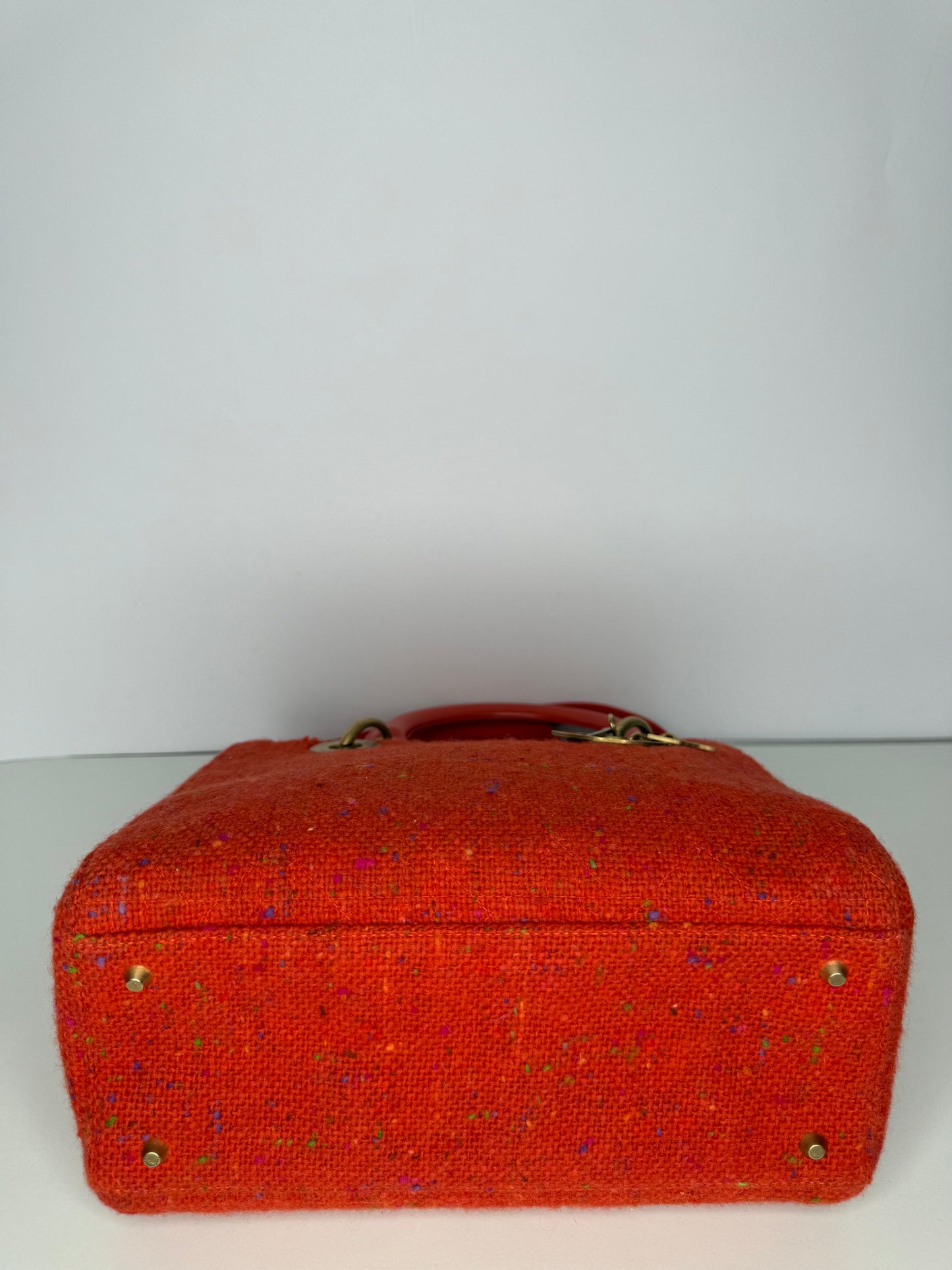Christian Dior Vintage Orange Tweed Lady Dior Medium Bag