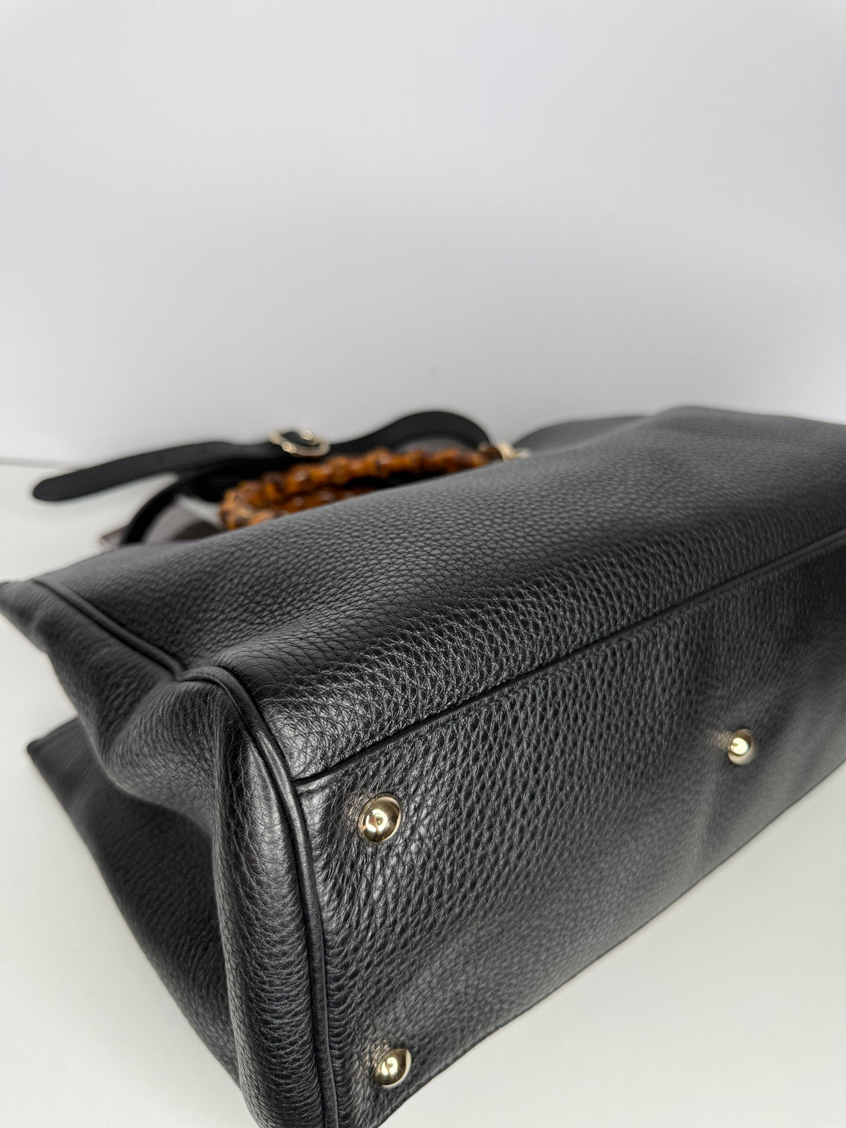Gucci Black Pebbled Leather Bamboo Top Handle Medium Tote Bag