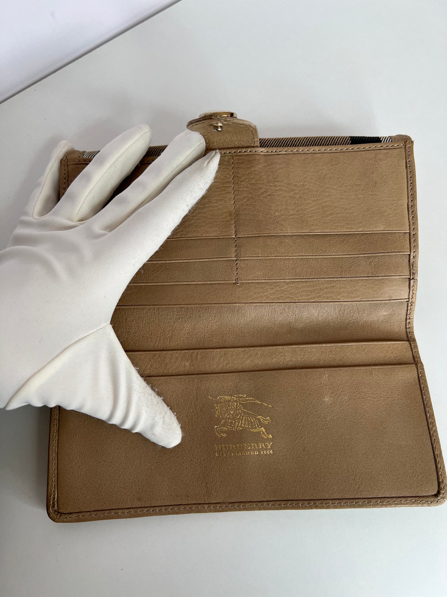 Burberry Beige Nova Check Canvas and Leather Buckle Flap Wallet