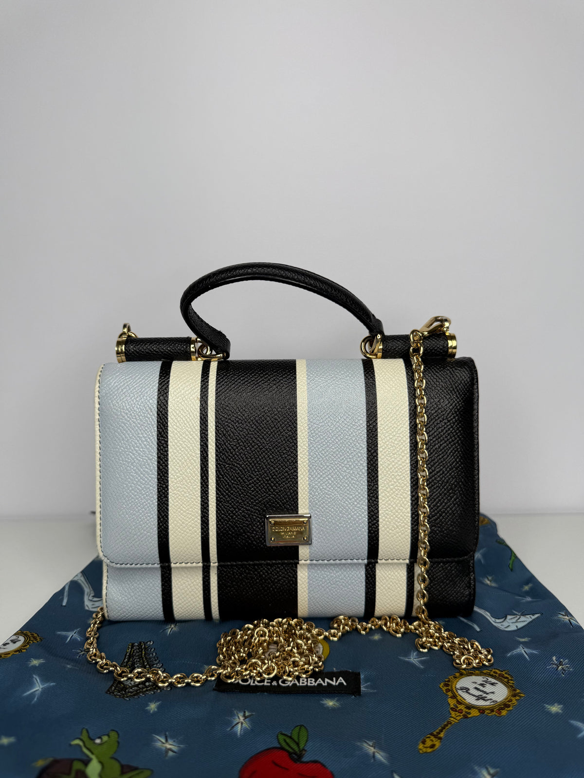 Dolce Gabbana Multicolor Striped Leather Sicily Smart Gloss Wallet on Chain