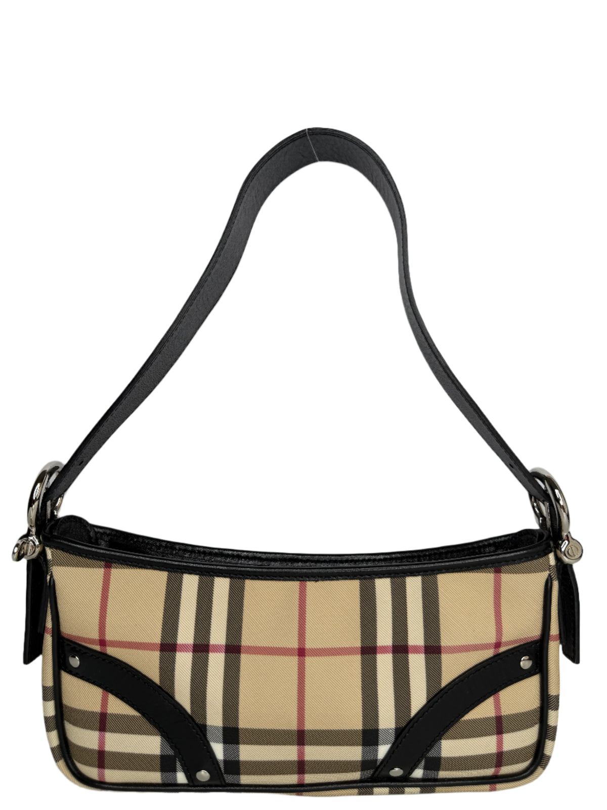 Burberry Black/Beige House Check PVC and Leather Pochette Bag