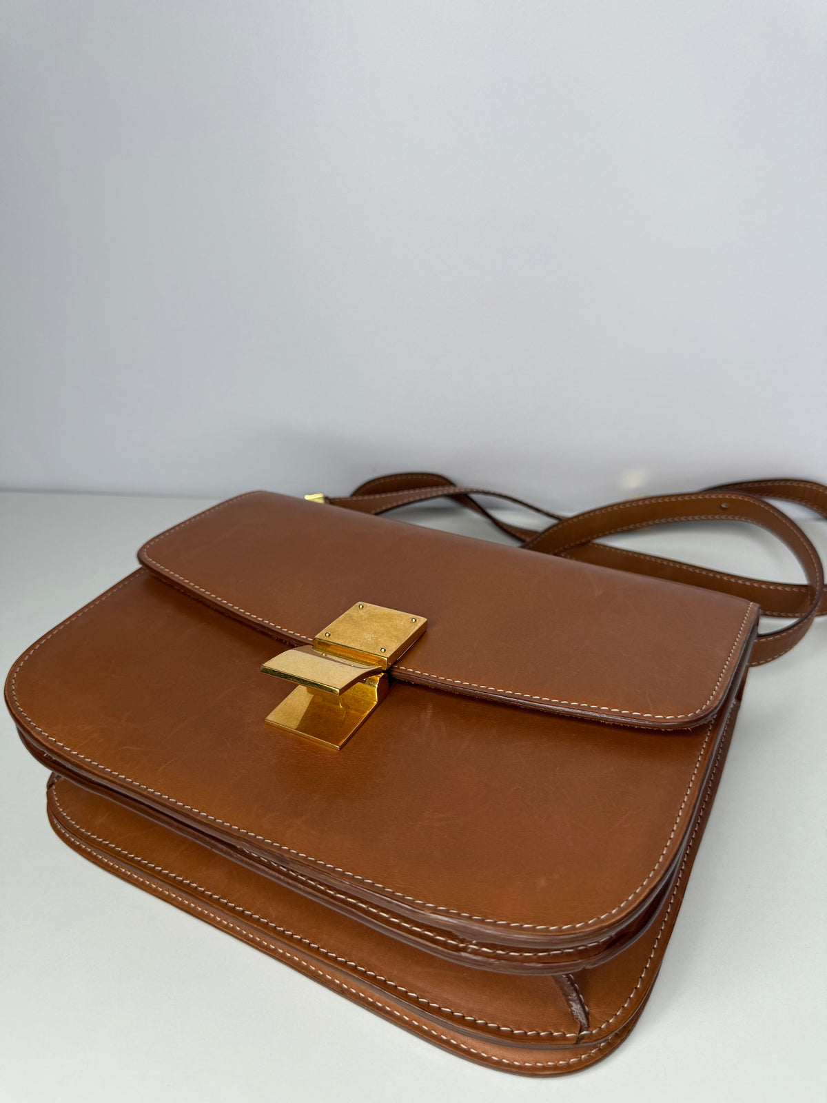 Celine Tan Leather Medium Classic Box Shoulder Bag