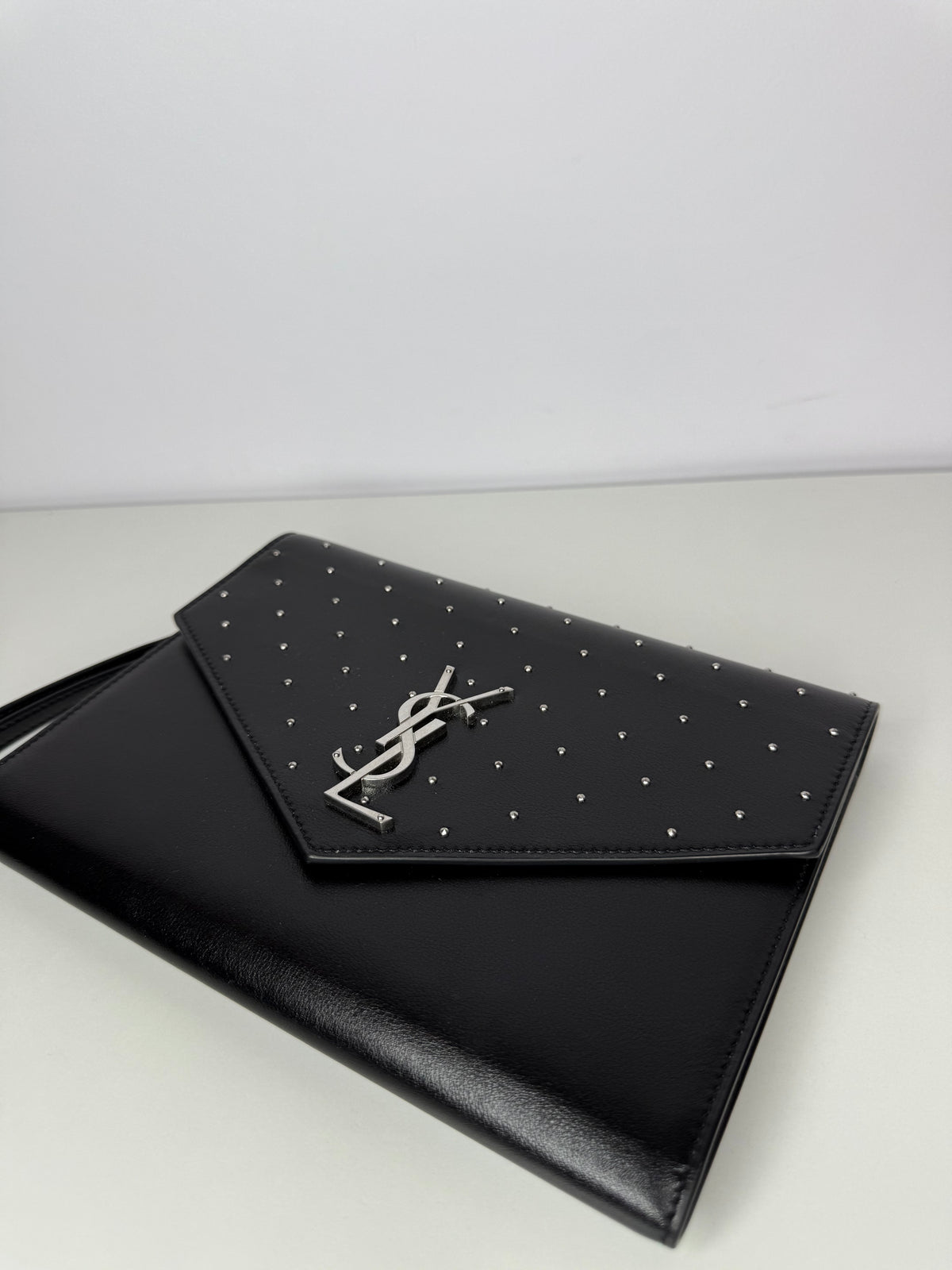 Saint Laurent Cassandre Smooth Calfskin Studded Leather Clutch