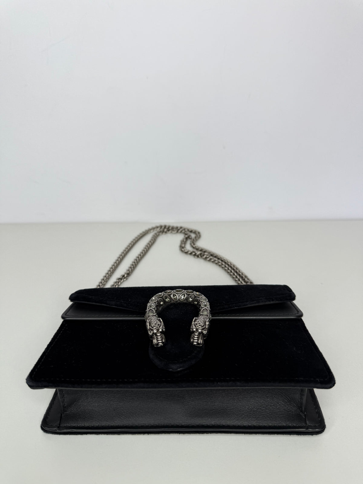 Gucci Black Velvet and Leather Super Mini Dionysus Crossbody Bag
