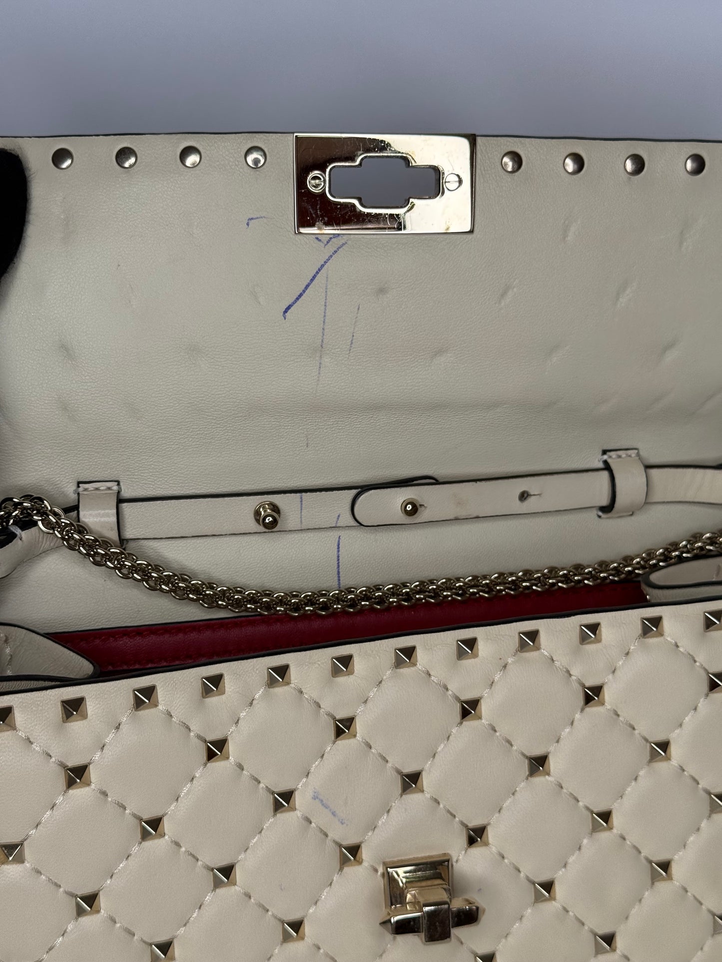 Valentino Ivory Leather Rockstud Spike Shoulder Flap Bag