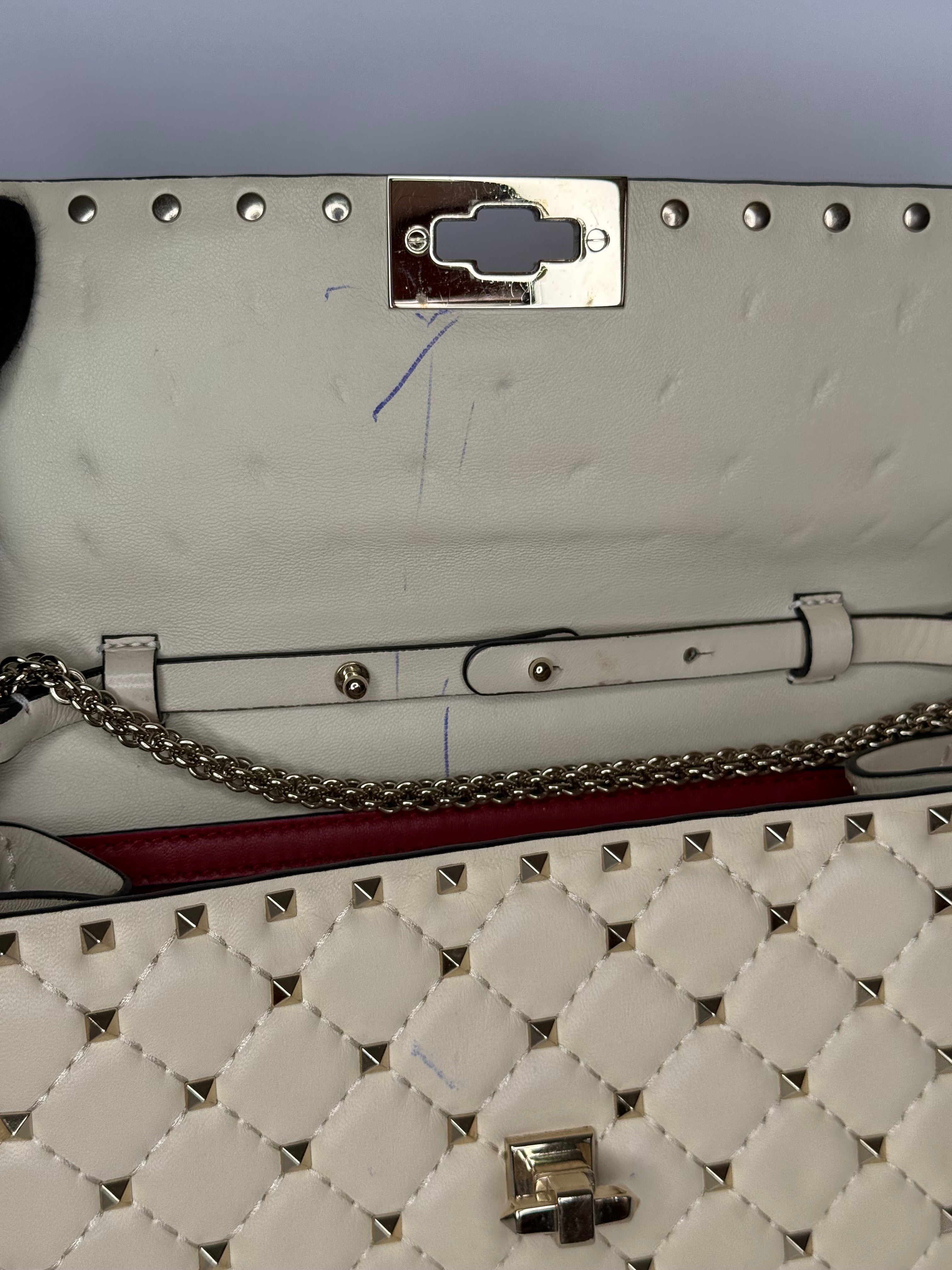 Valentino Ivory Leather Rockstud Spike Shoulder Flap Bag