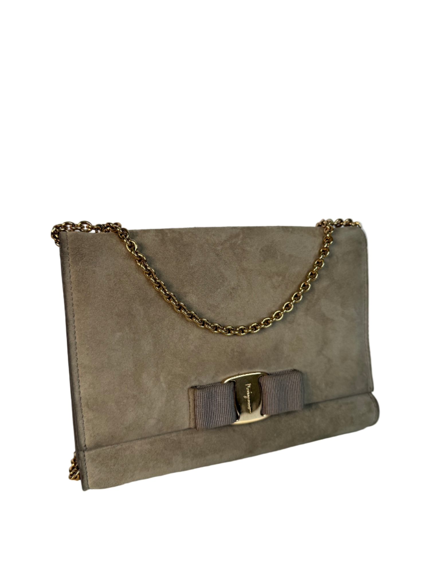 Salvatore Ferragamo Vara Bow Chain Crossbody Bag Suede