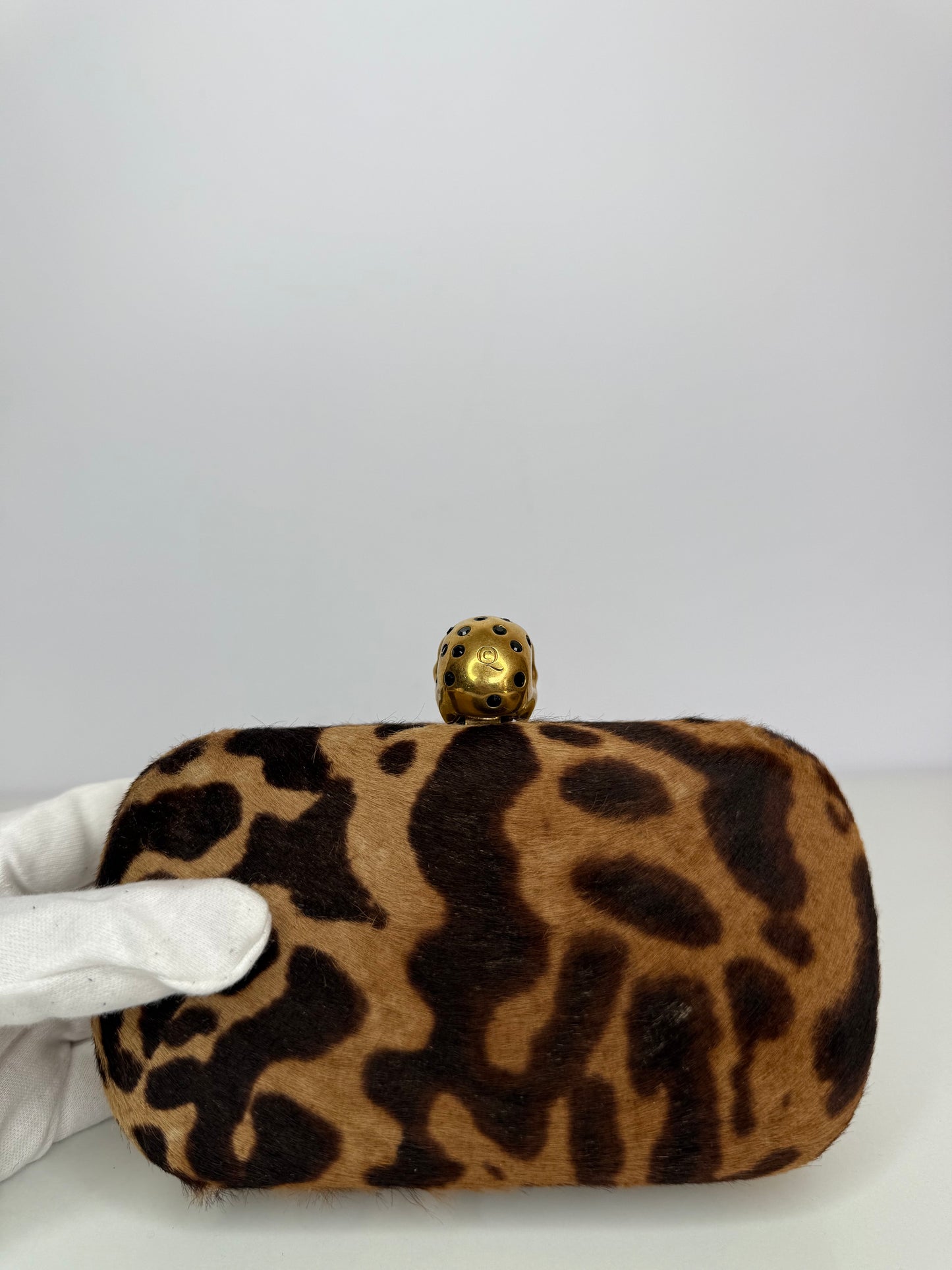Alexander McQueen Leopard Print Calf Hair Skull Box Clutch