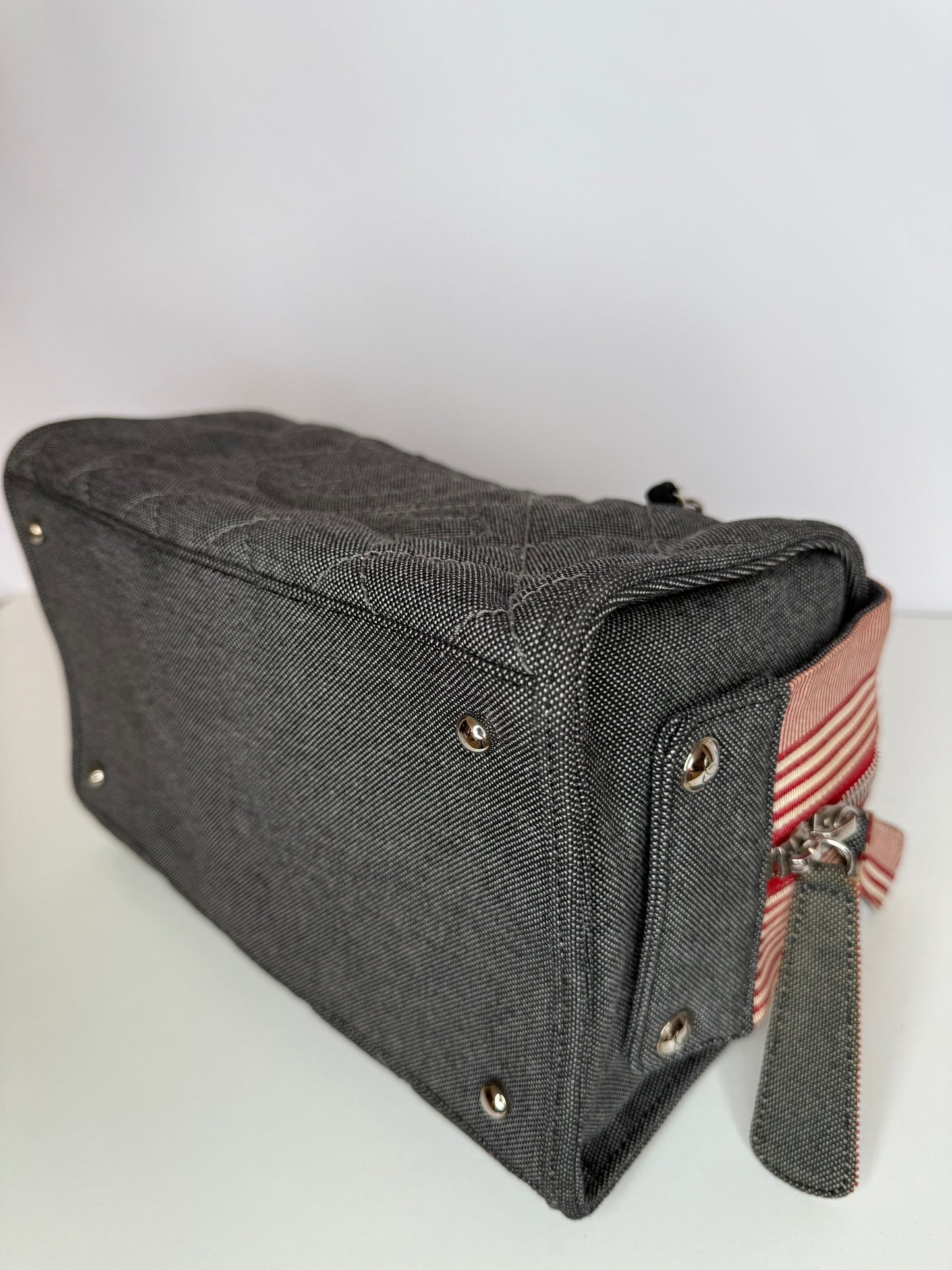 Chanel Blue/Red Quilted Denim CC Bowler Shoulder Bag